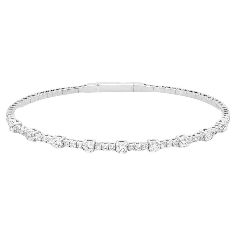 1.50 Carat Flexible Diamond Bangle 14K White Gold For Sale at 1stDibs