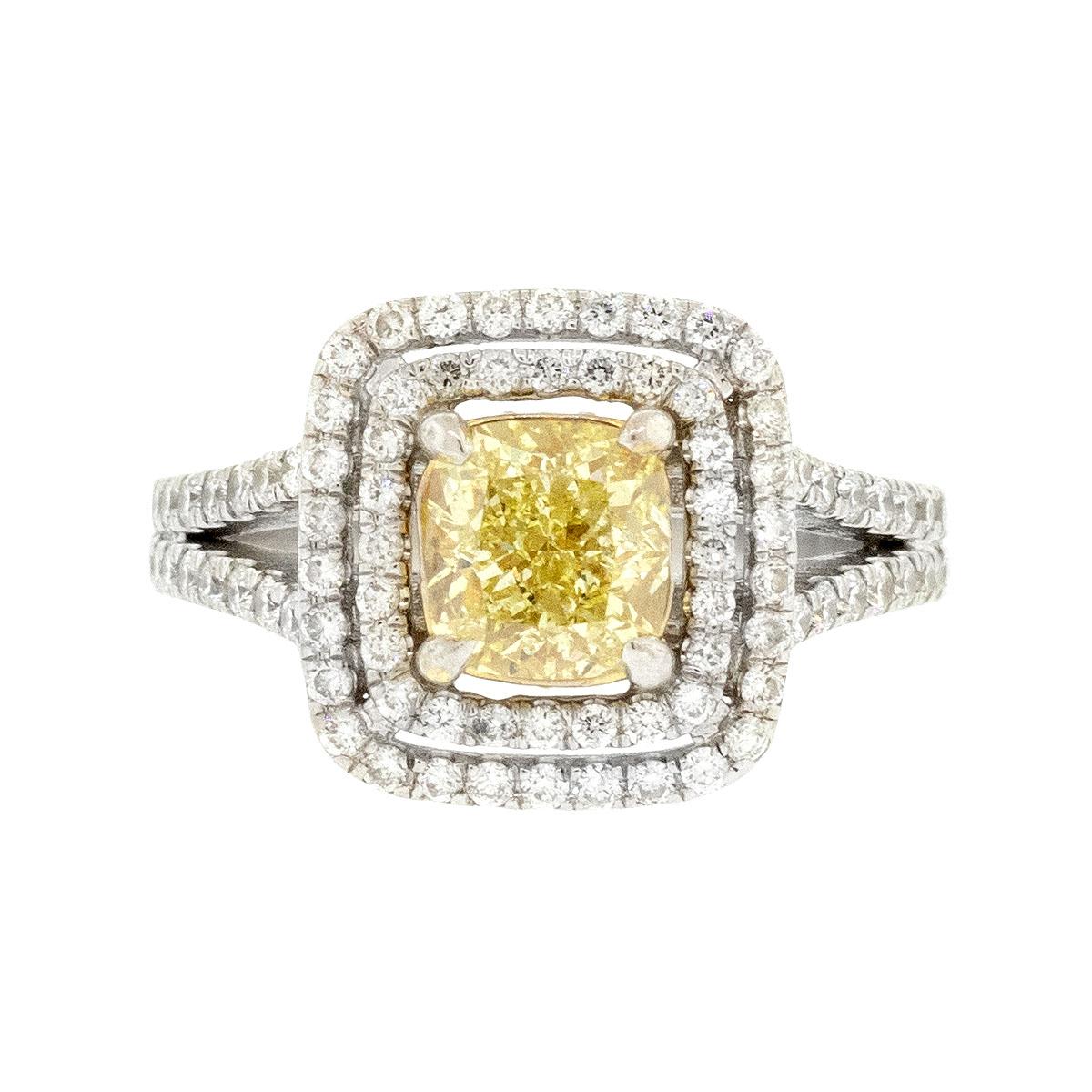 14k White Gold 1.51ct Fancy Cushion Cut GIA Diamond Ring For Sale 1