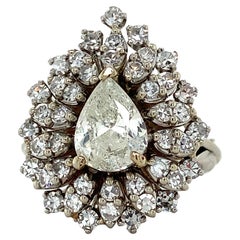 14k White Gold 1.52 Carat Pear Shape Center with Single Cut Diamond Halo Ring
