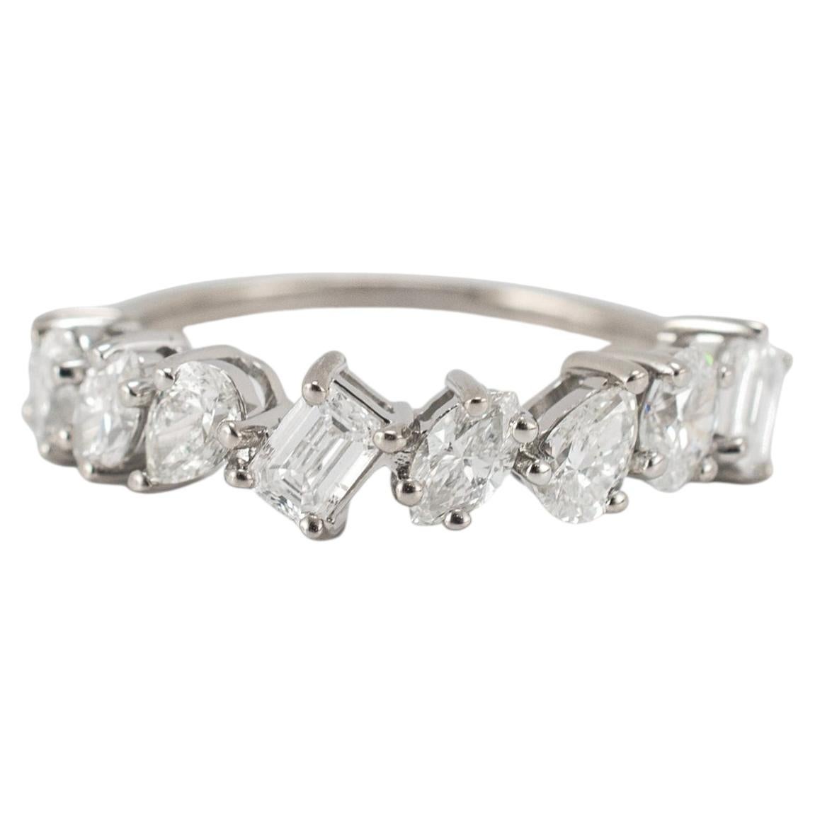 14K White Gold 1.52ctw Staggered Mixed Multi Shape Diamond Eternity Band Ring