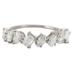 14K White Gold 1.52ctw Staggered Mixed Multi Shape Diamond Eternity Band Ring