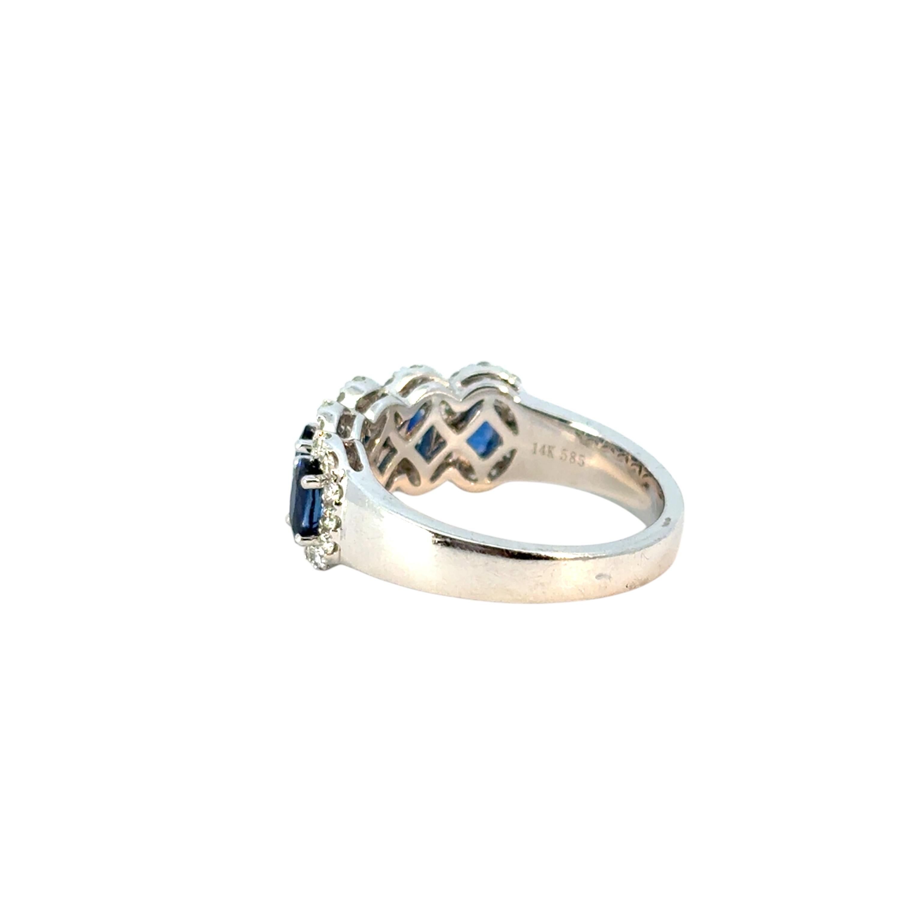 14k White Gold 1.54ctw Oval Sapphires with 0.57ctw Pave Diamonds Ring For Sale 4