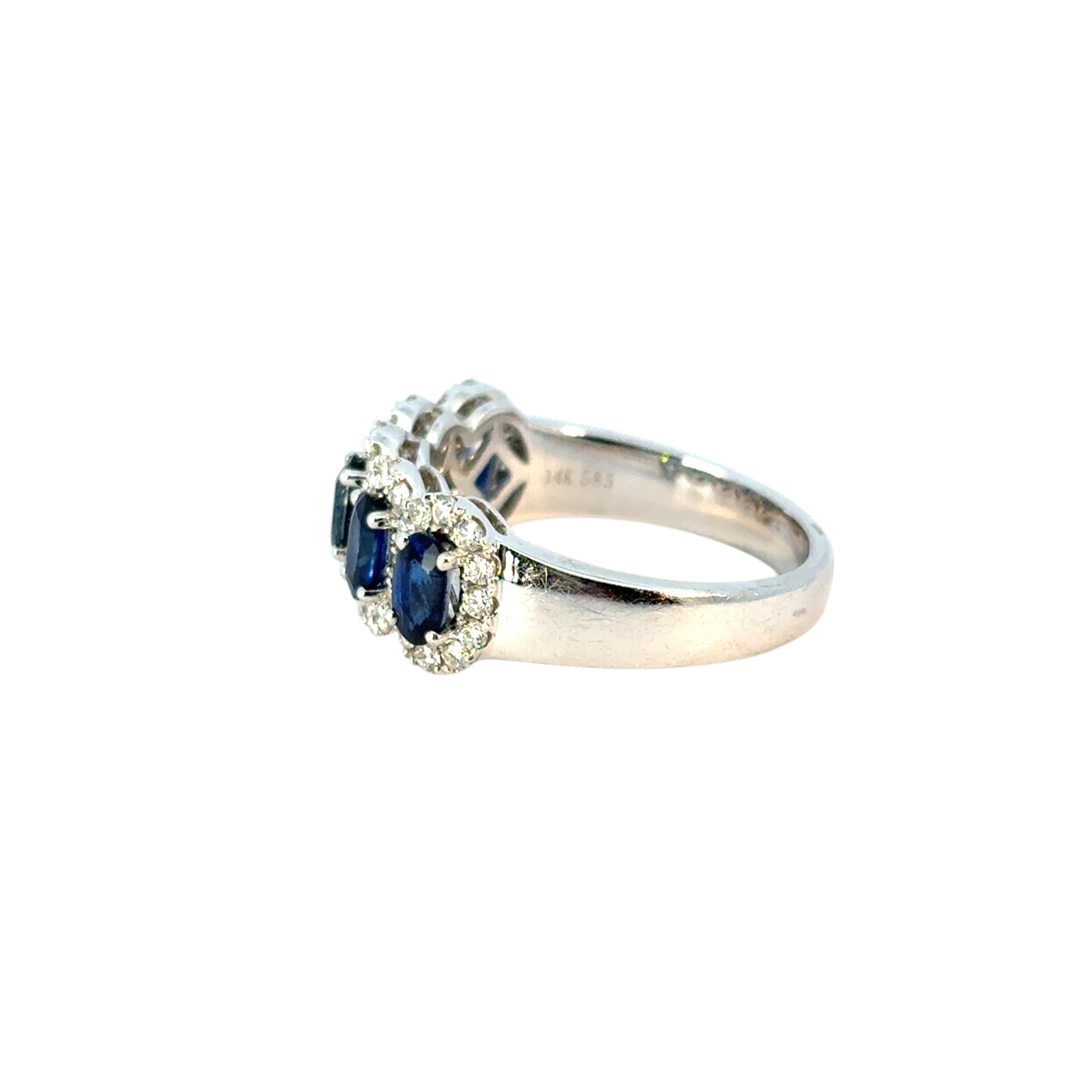 14k White Gold 1.54ctw Oval Sapphires with 0.57ctw Pave Diamonds Ring For Sale 5