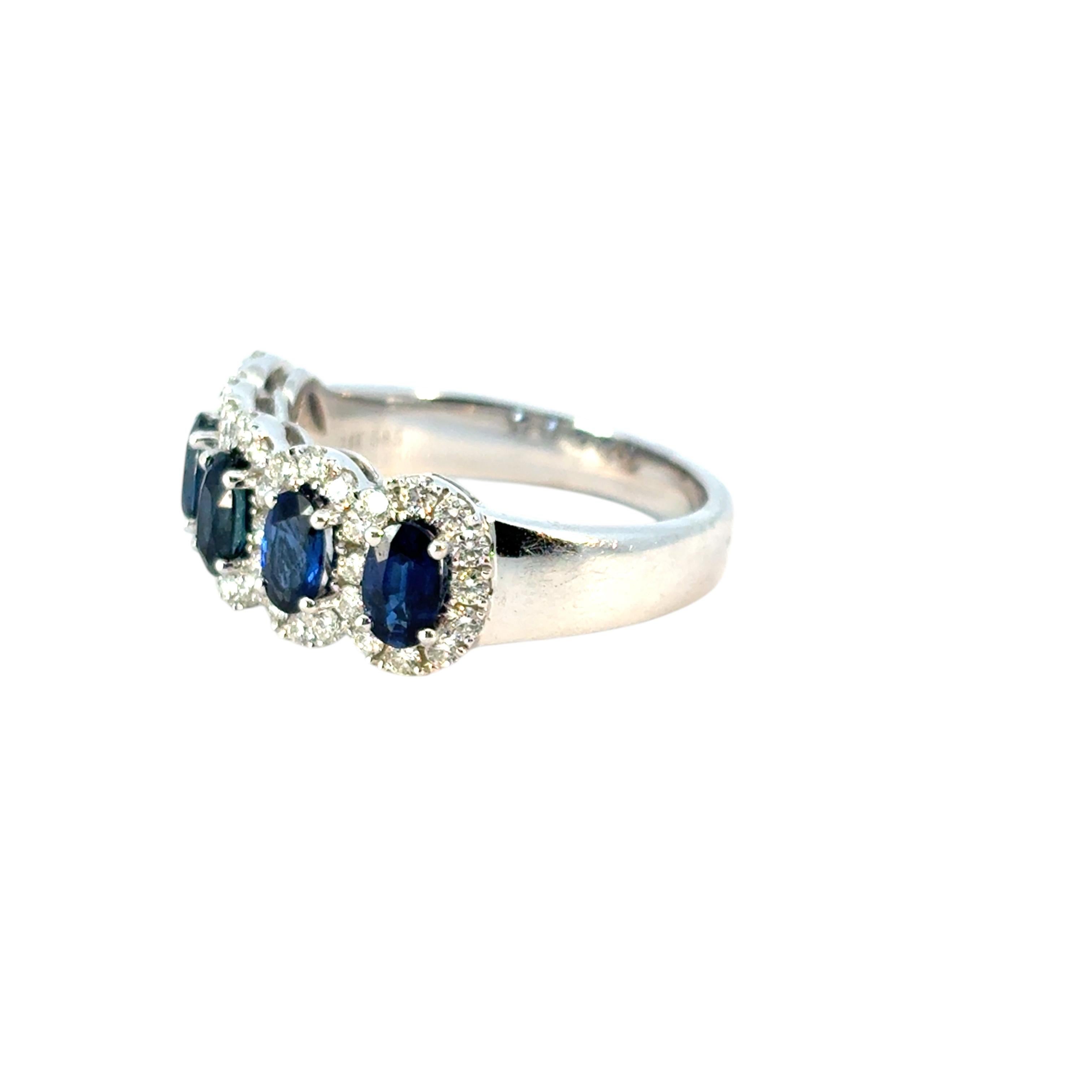 14k White Gold 1.54ctw Oval Sapphires with 0.57ctw Pave Diamonds Ring For Sale 6