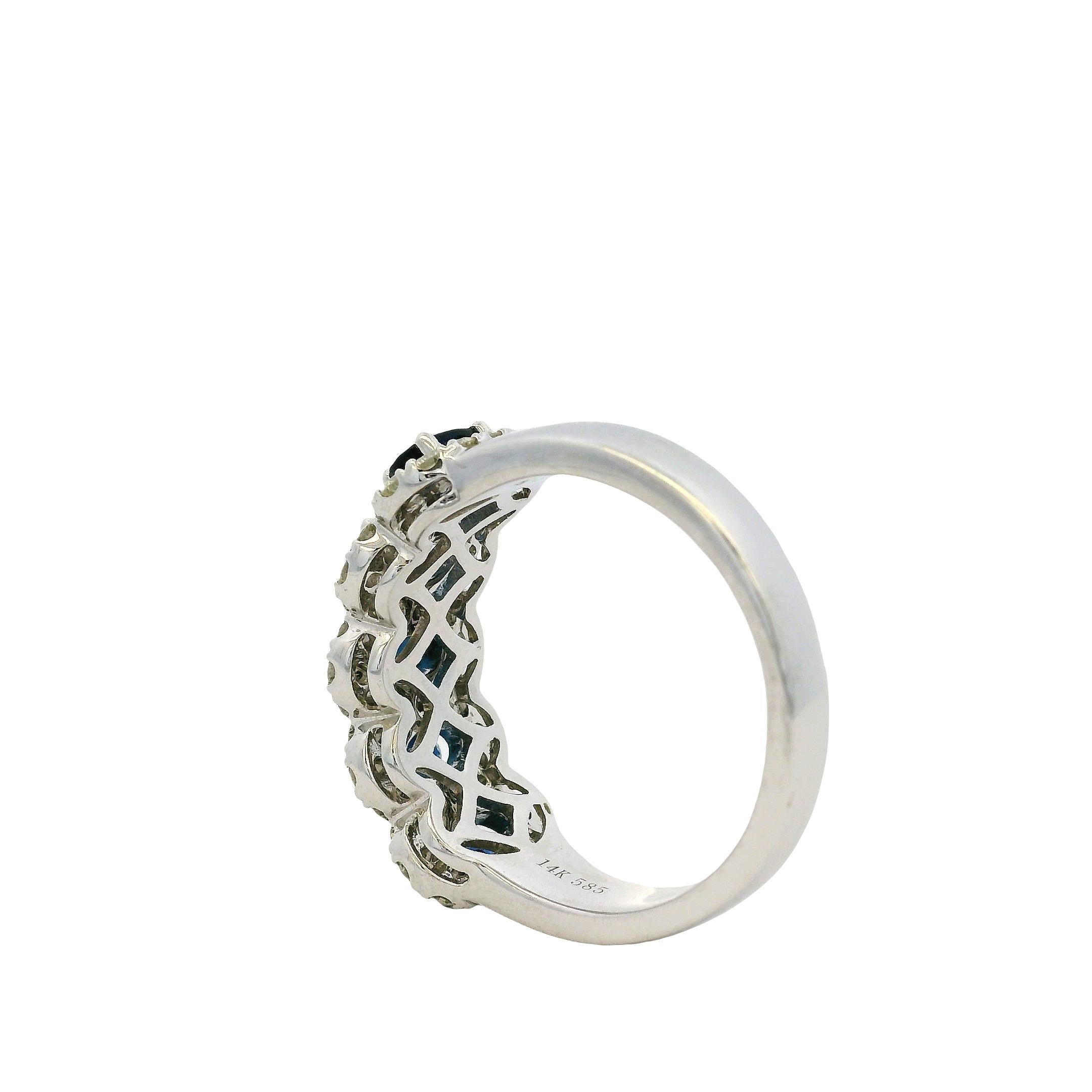 14k White Gold 1.54ctw Oval Sapphires with 0.57ctw Pave Diamonds Ring For Sale 6