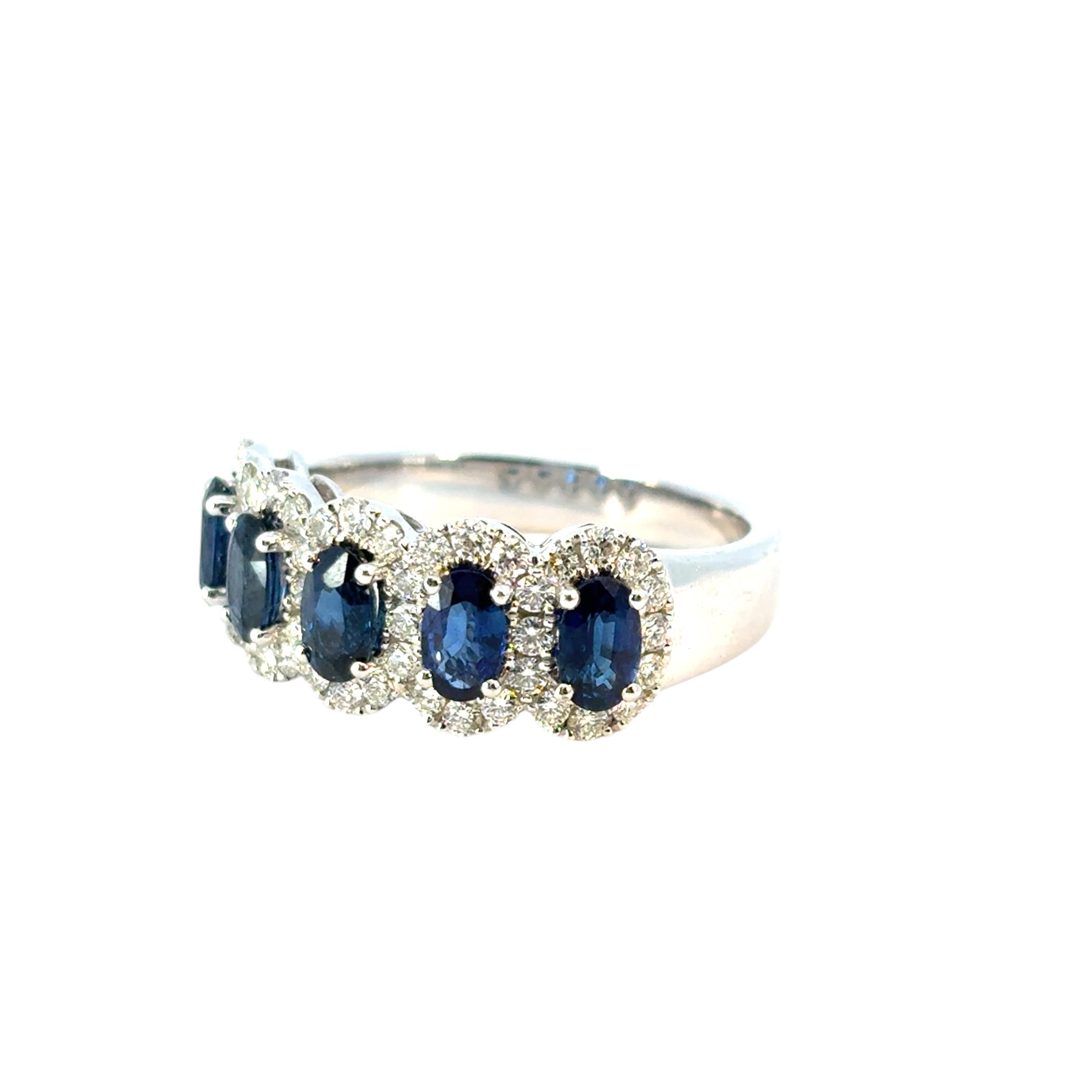 14k White Gold 1.54ctw Oval Sapphires with 0.57ctw Pave Diamonds Ring For Sale 7