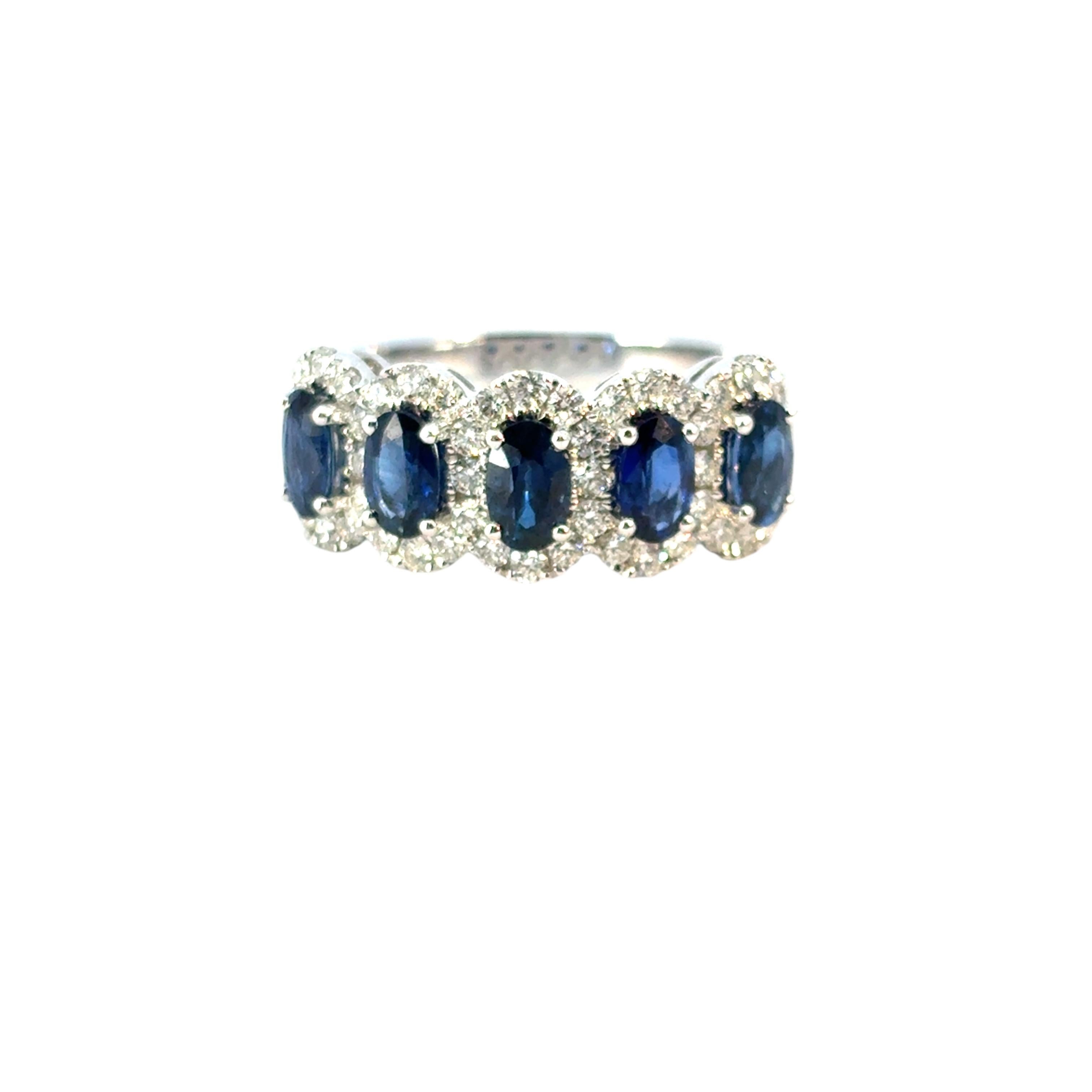 14k White Gold 1.54ctw Oval Sapphires with 0.57ctw Pave Diamonds Ring For Sale 8