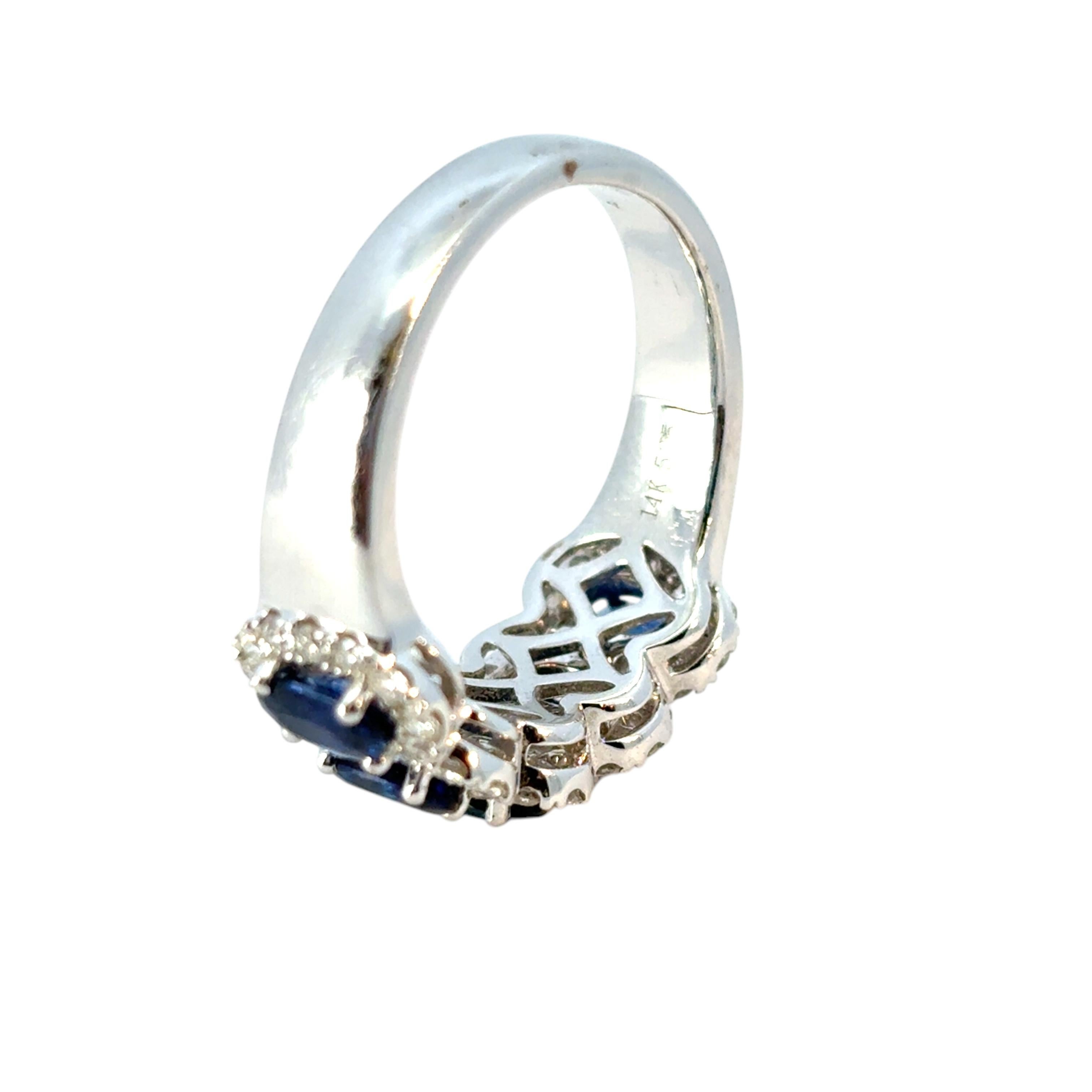 14k White Gold 1.54ctw Oval Sapphires with 0.57ctw Pave Diamonds Ring For Sale 9