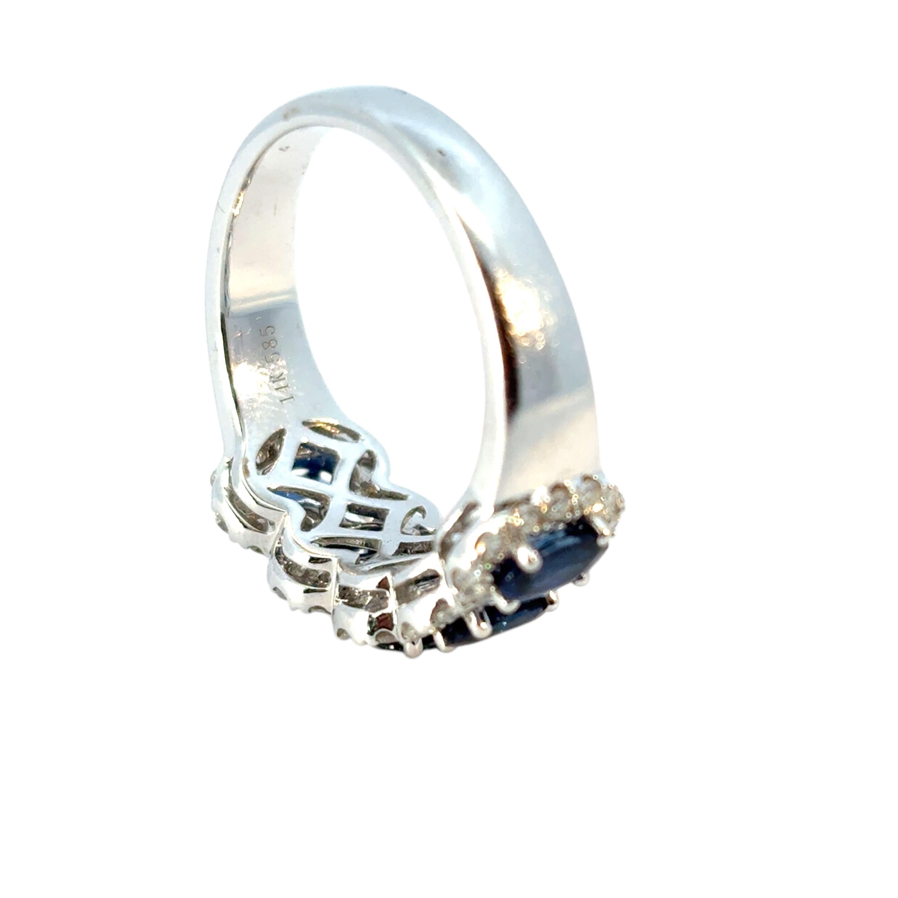 14k White Gold 1.54ctw Oval Sapphires with 0.57ctw Pave Diamonds Ring For Sale 10