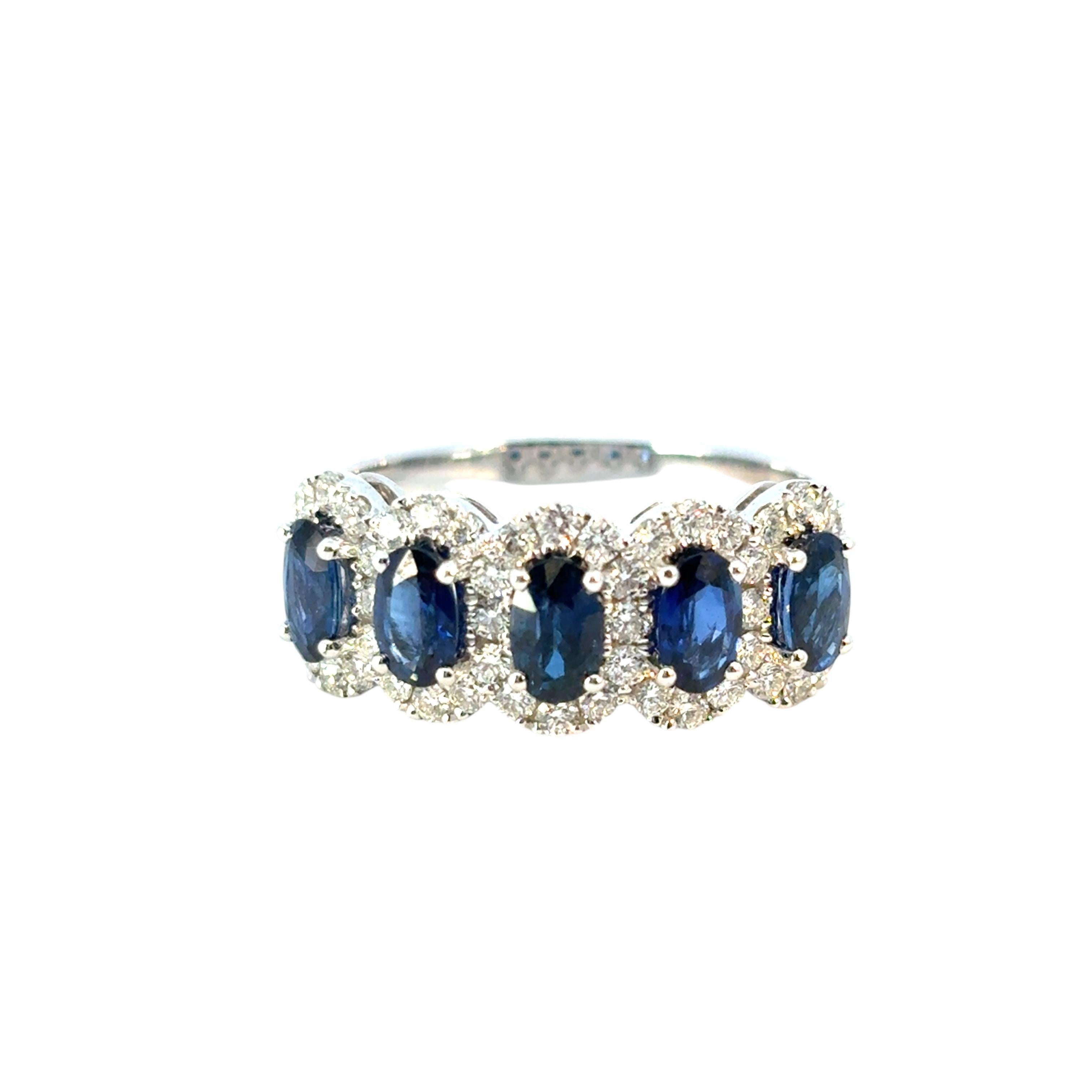 14k White Gold 1.54ctw Oval Sapphires with 0.57ctw Pave Diamonds Ring

This stunning 1.54ctw Sapphire Diamond Ring is in excellent condition and is ready to ship!

Material: 18k White Gold
Gemstone Details: This ring features 5 Oval Sapphire stones,