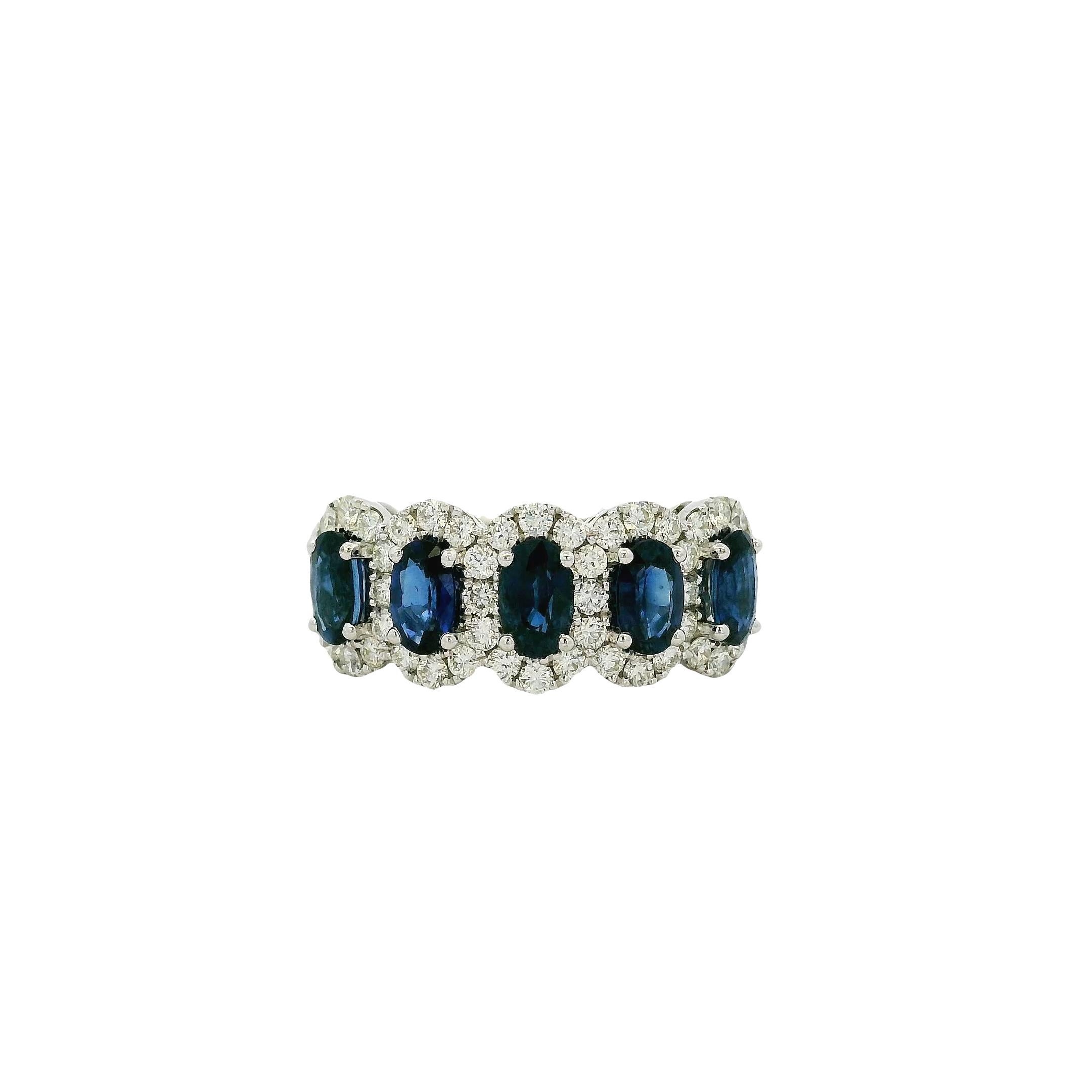 14k White Gold 1.54ctw Oval Sapphires with 0.57ctw Pave Diamonds Ring

This stunning 1.54ctw Sapphire Diamond Ring is in excellent condition and is ready to ship!

Material: 18k White Gold
Gemstone Details: This ring features 5 Oval Sapphire stones,