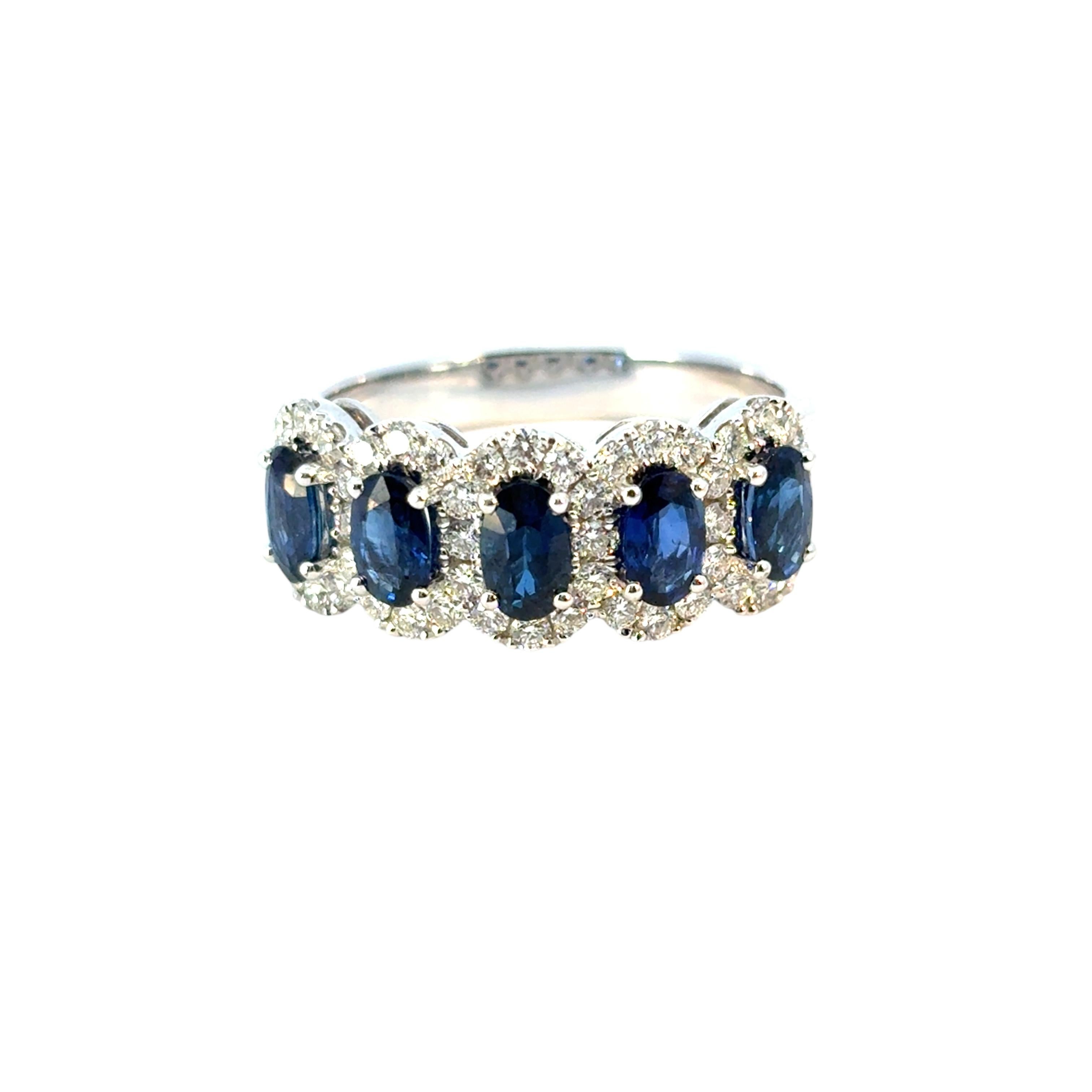 Modern 14k White Gold 1.54ctw Oval Sapphires with 0.57ctw Pave Diamonds Ring For Sale