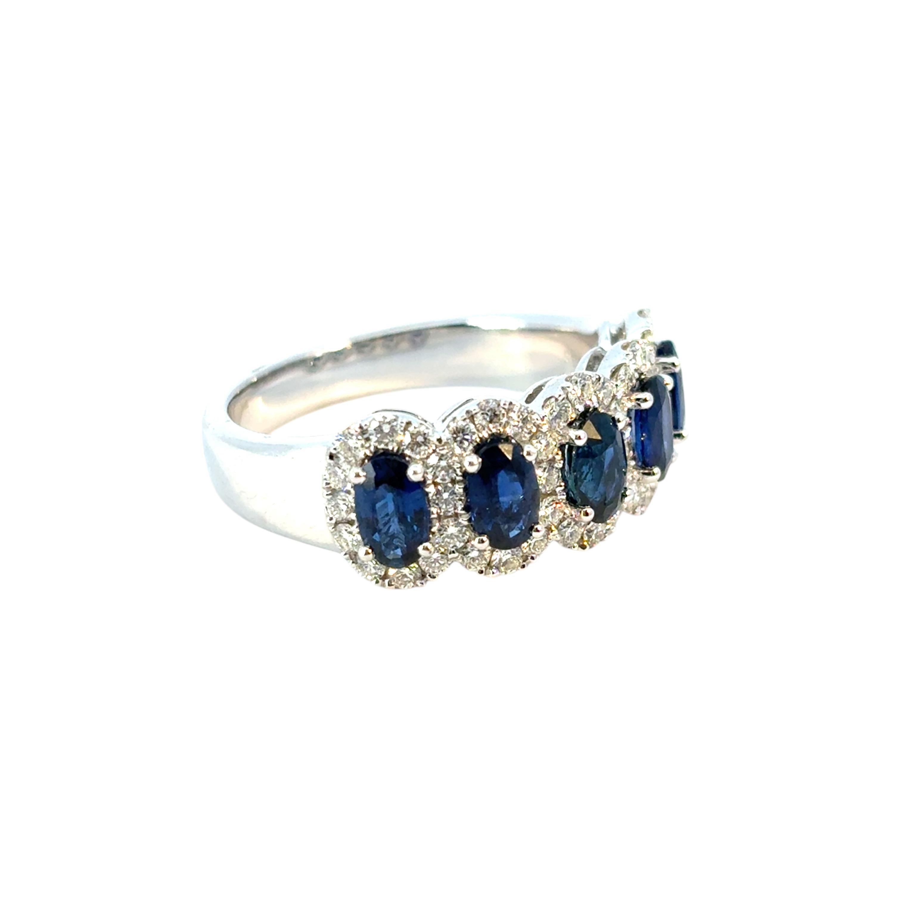 14k White Gold 1.54ctw Oval Sapphires with 0.57ctw Pave Diamonds Ring In New Condition For Sale In Boca Raton, FL