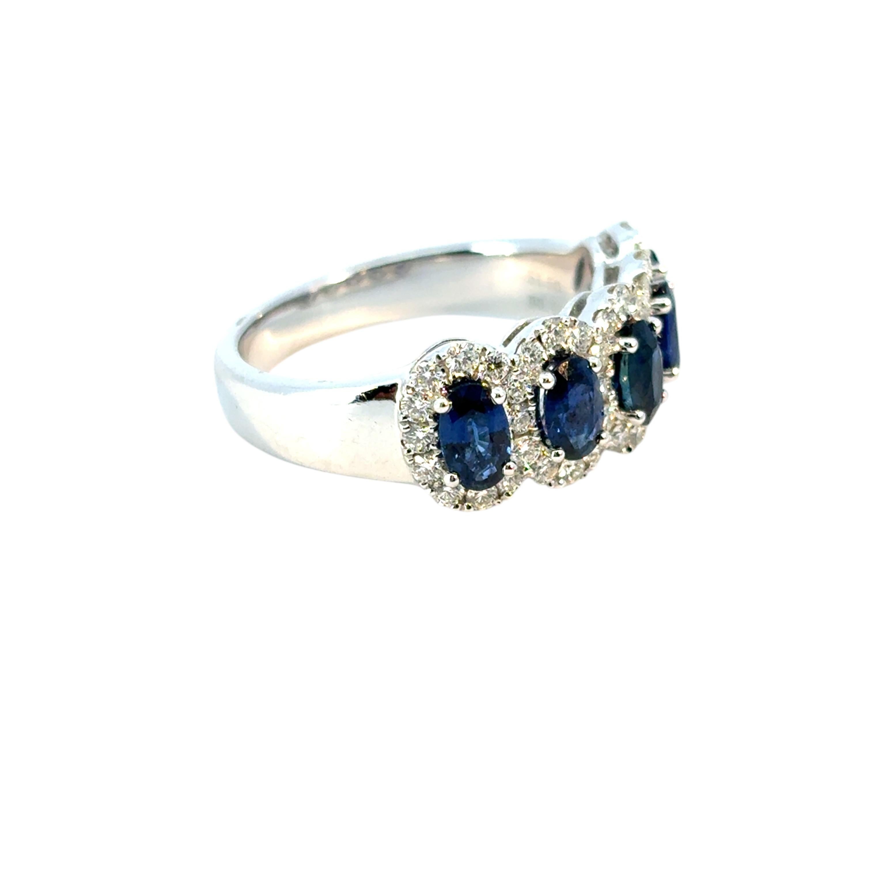 Women's 14k White Gold 1.54ctw Oval Sapphires with 0.57ctw Pave Diamonds Ring For Sale