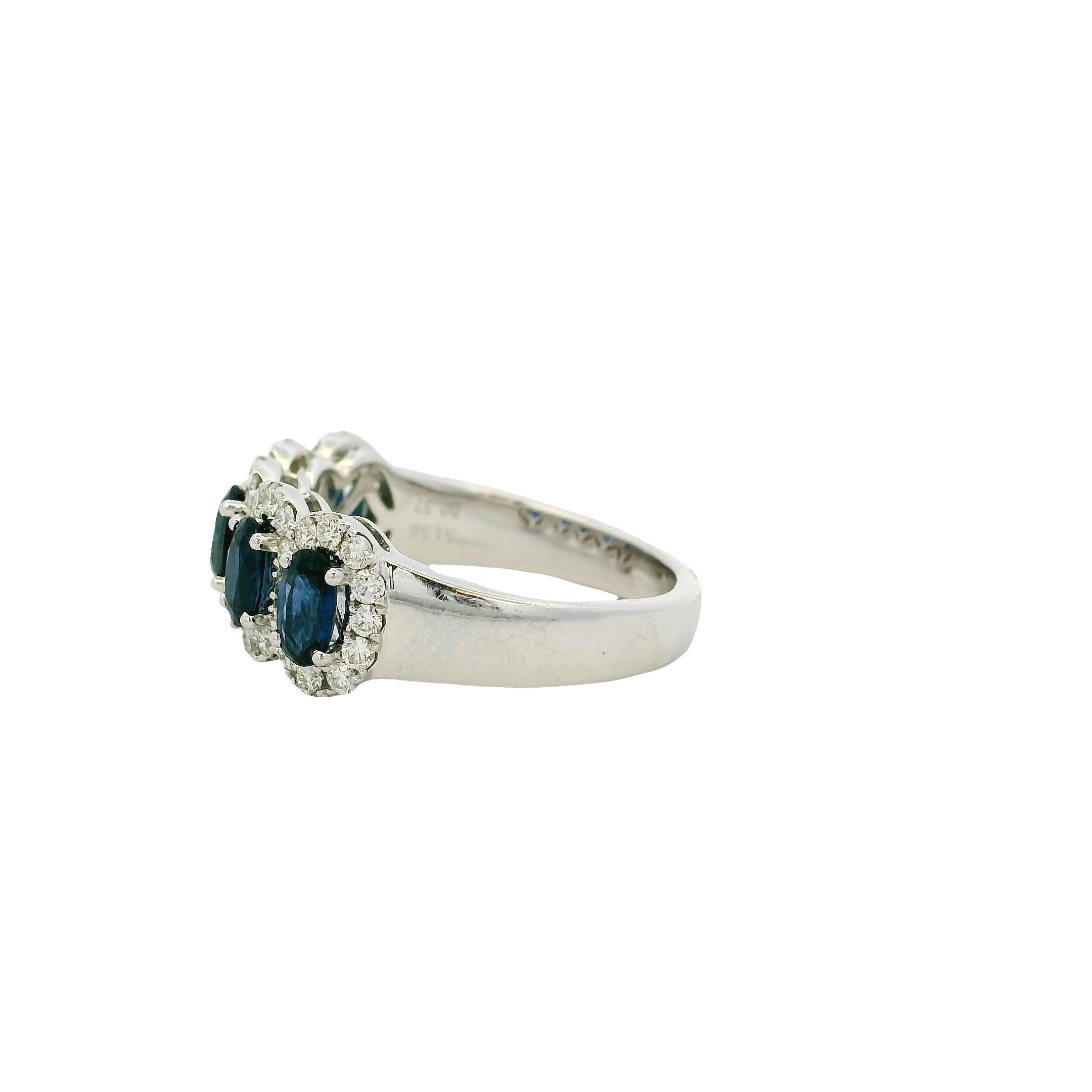 Women's 14k White Gold 1.54ctw Oval Sapphires with 0.57ctw Pave Diamonds Ring For Sale