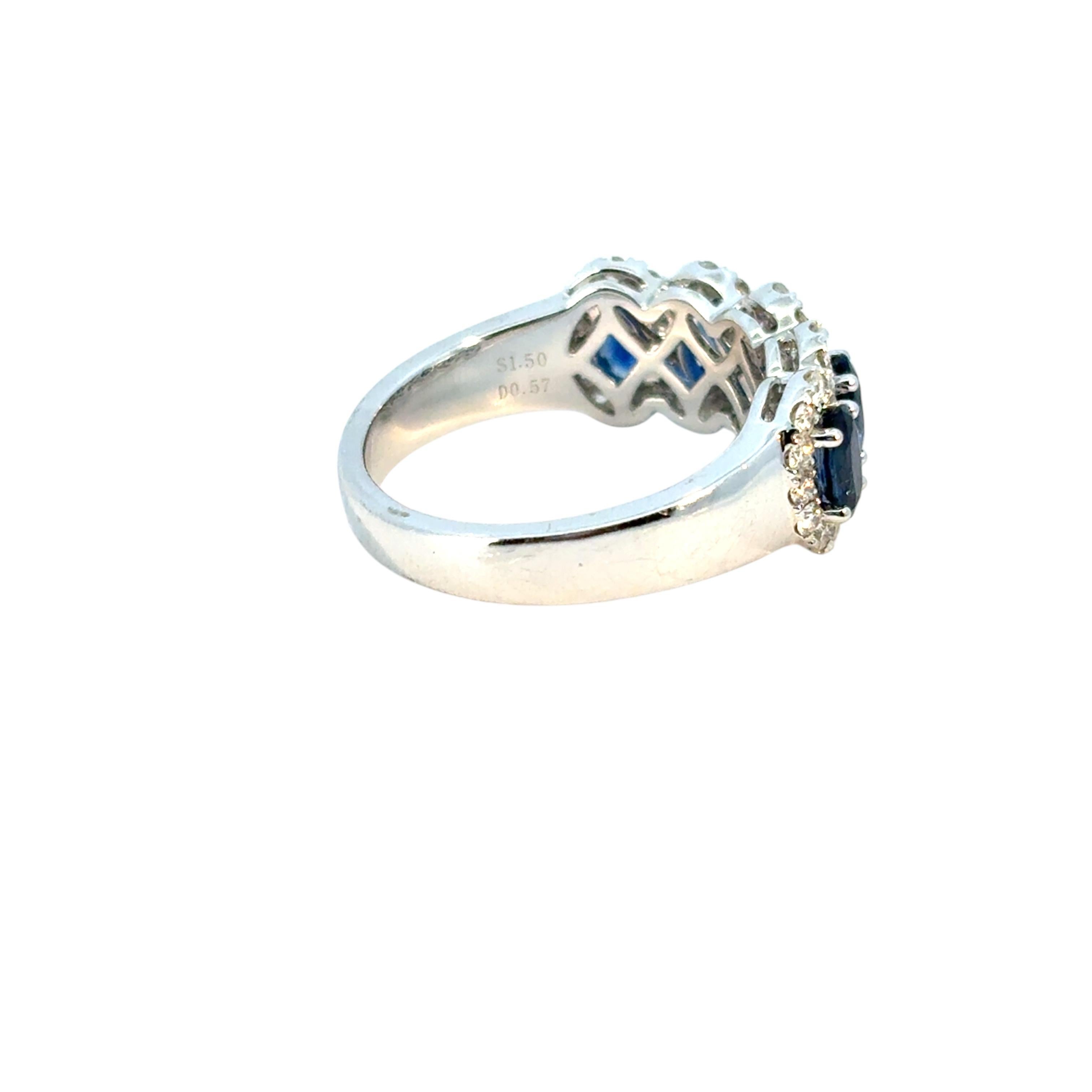 14k White Gold 1.54ctw Oval Sapphires with 0.57ctw Pave Diamonds Ring For Sale 1