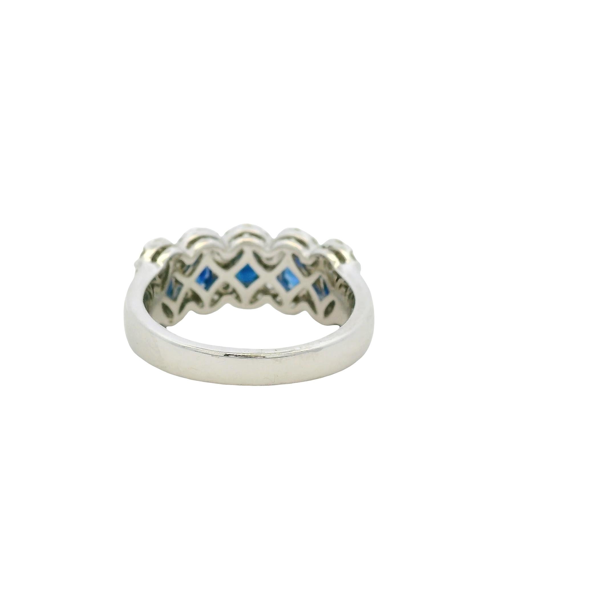 14k White Gold 1.54ctw Oval Sapphires with 0.57ctw Pave Diamonds Ring For Sale 1
