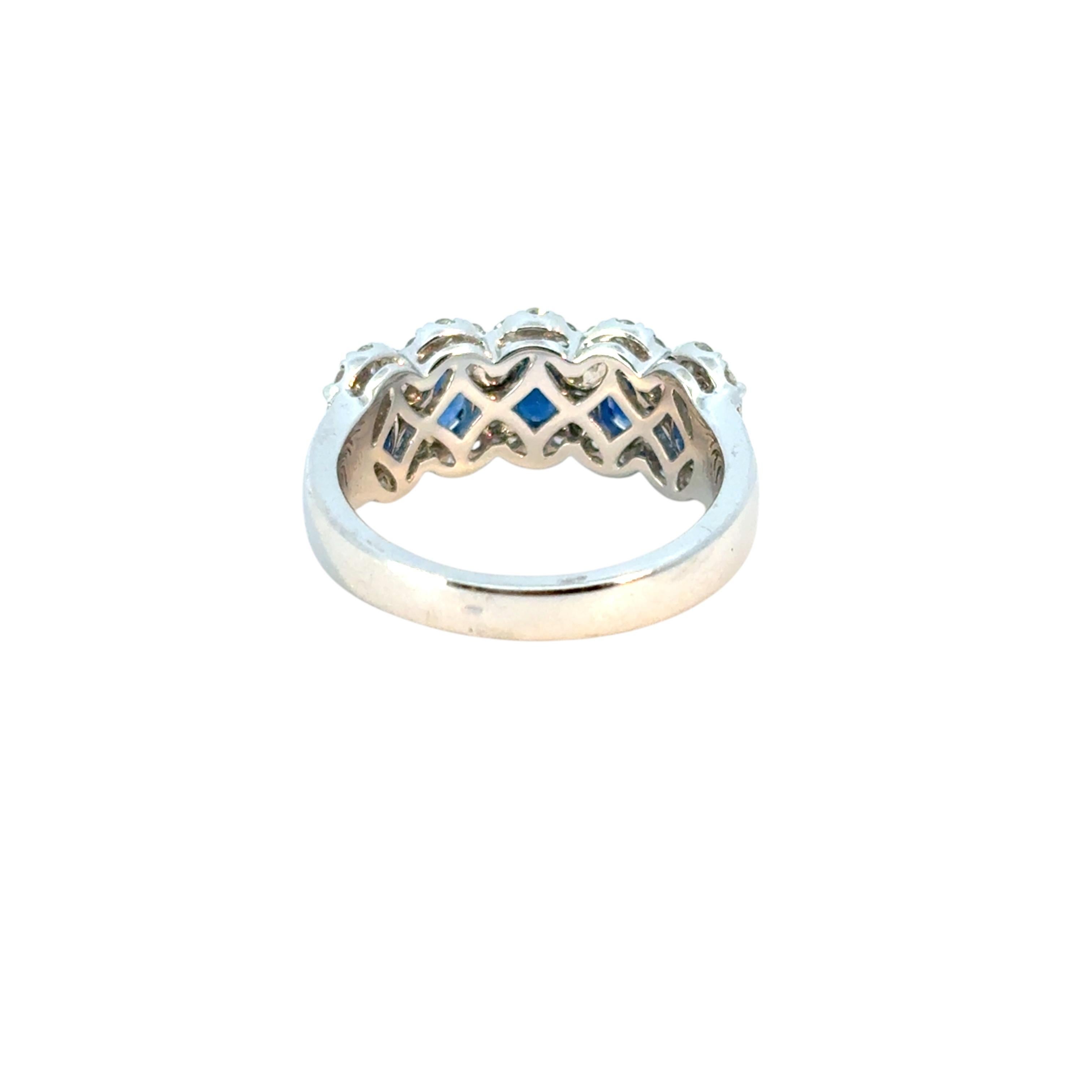14k White Gold 1.54ctw Oval Sapphires with 0.57ctw Pave Diamonds Ring For Sale 2
