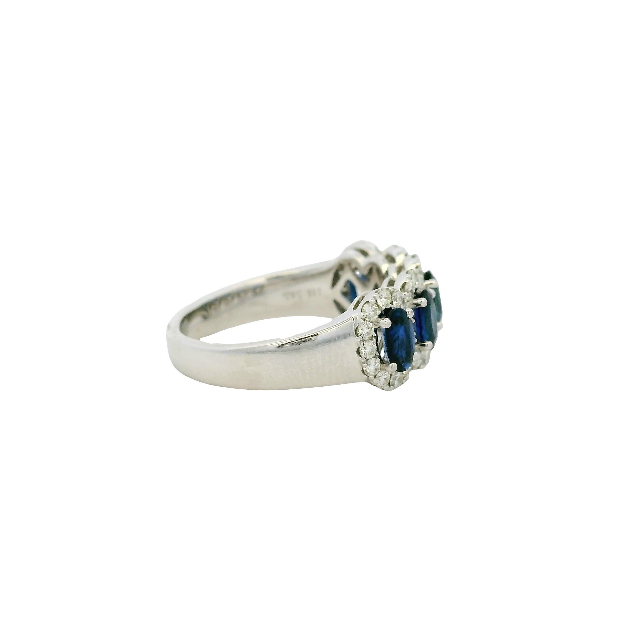 14k White Gold 1.54ctw Oval Sapphires with 0.57ctw Pave Diamonds Ring For Sale 2