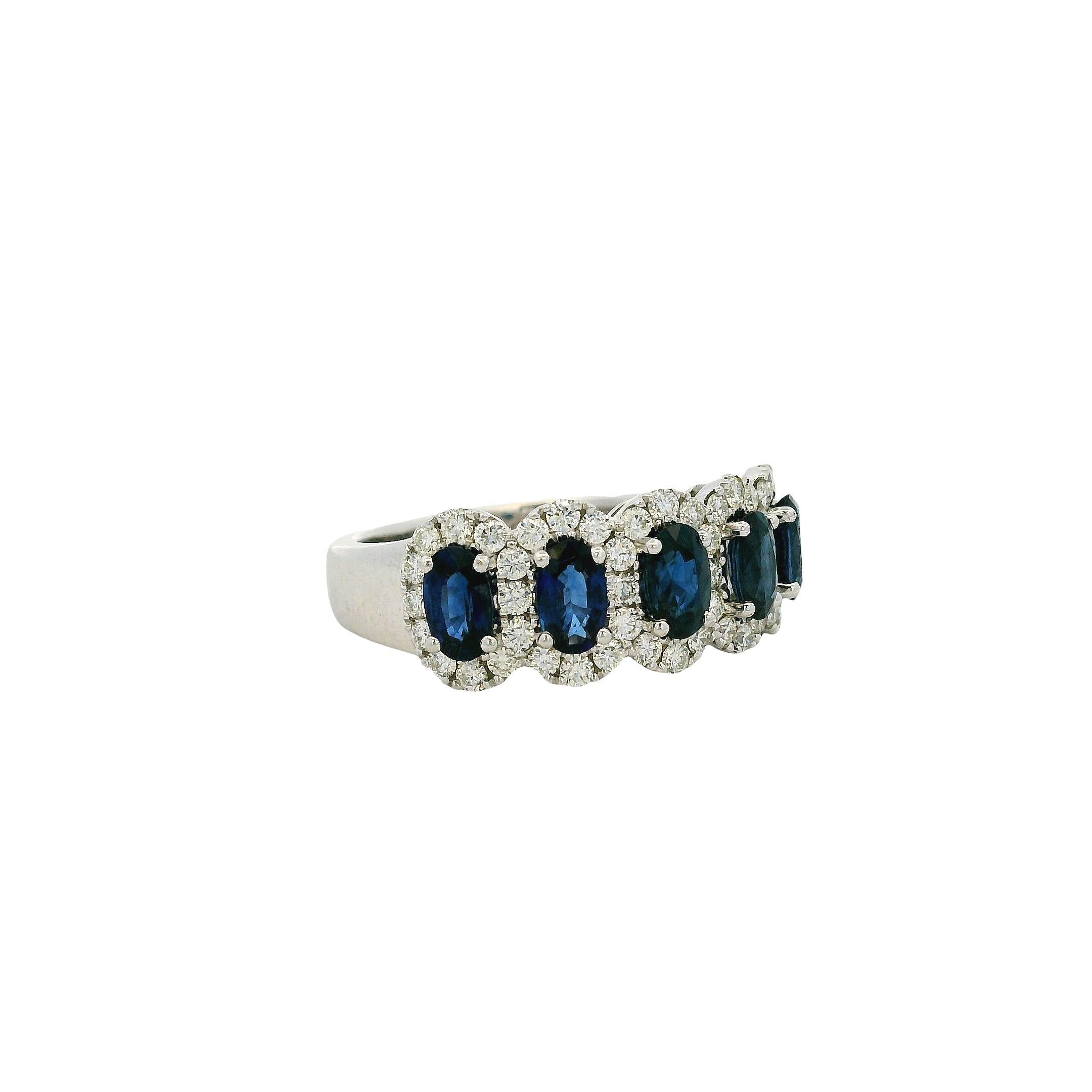 14k White Gold 1.54ctw Oval Sapphires with 0.57ctw Pave Diamonds Ring For Sale 3