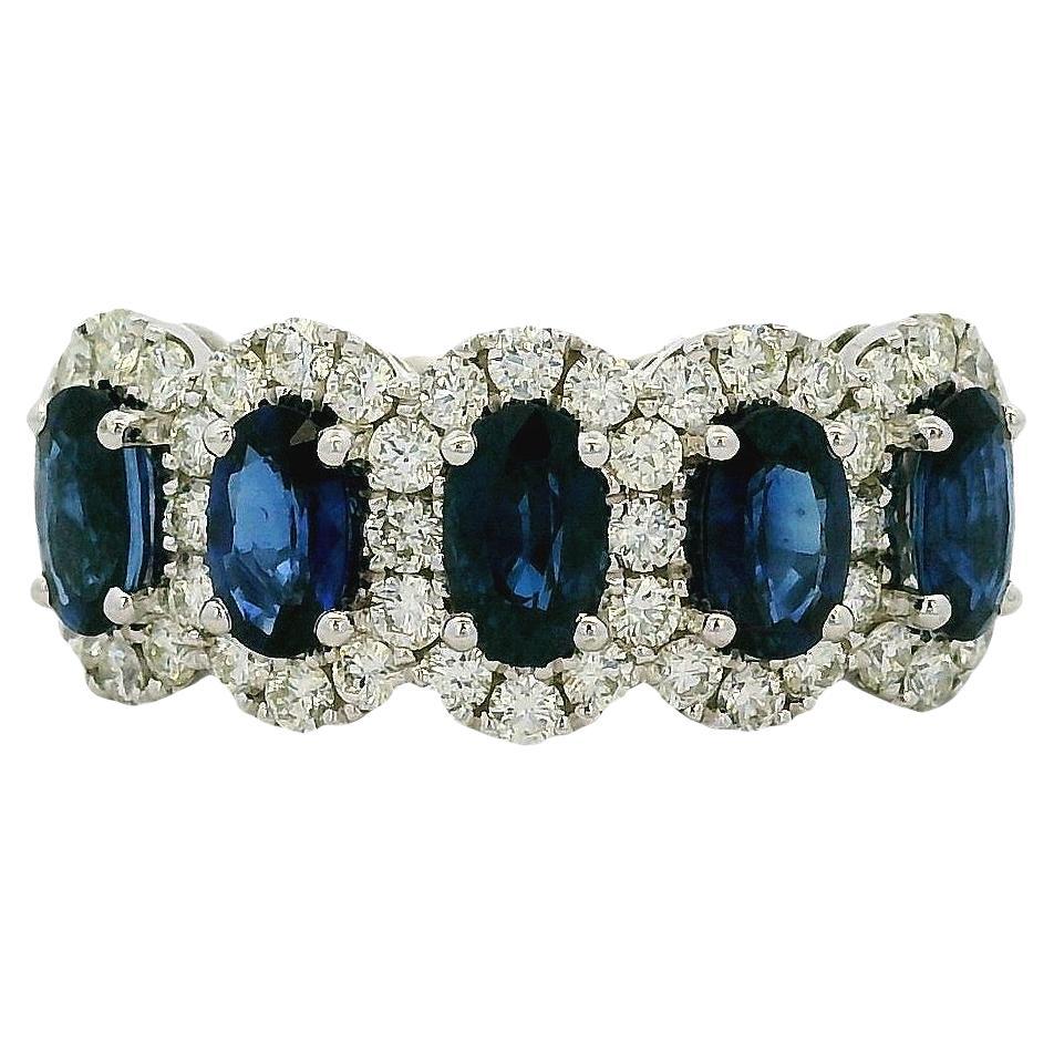 14k White Gold 1.54ctw Oval Sapphires with 0.57ctw Pave Diamonds Ring For Sale
