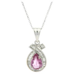 14k White Gold 1.55ctw Pear Pink Sapphire Diamond Teardrop Pendant Necklace