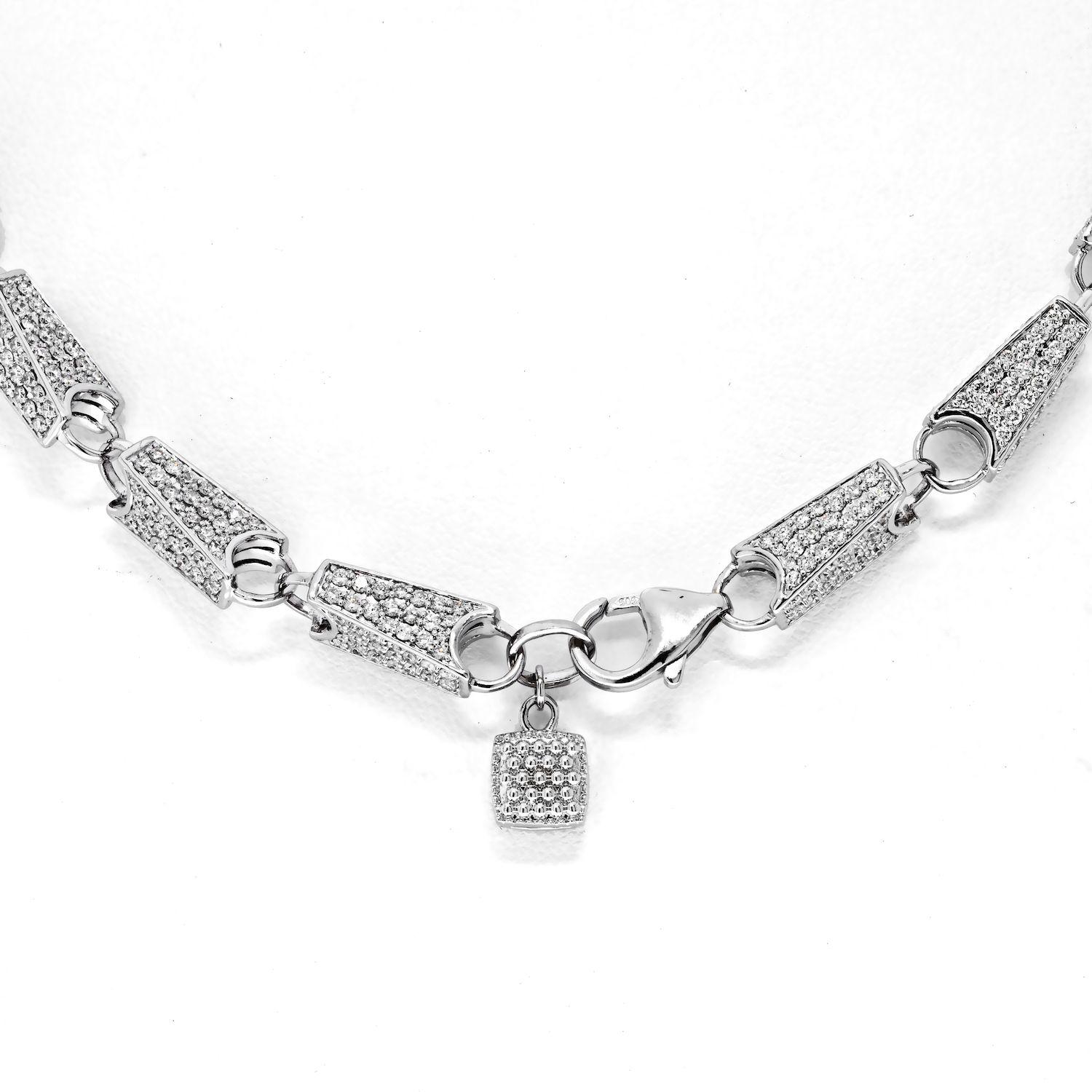 Contemporary diamond link chain necklace suitable for everyday wear as well as a special night out. It is fun and exciting to throw a diamond chain on over a white T-shirt or a white blouse. Best of all is when you wear this diamond necklace next to