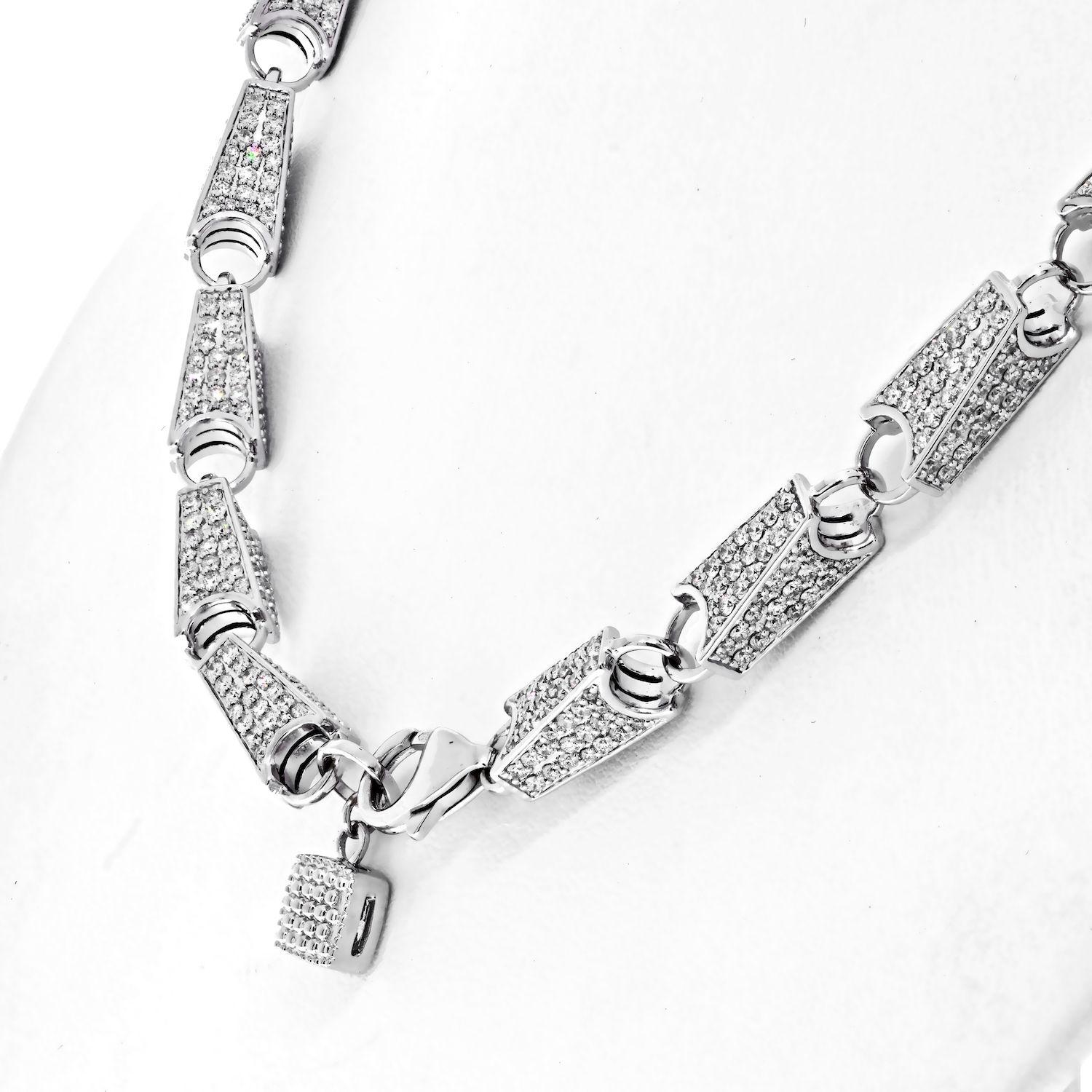 Modern 14K White Gold 15.68cts Diamond Link Chain Necklace For Sale