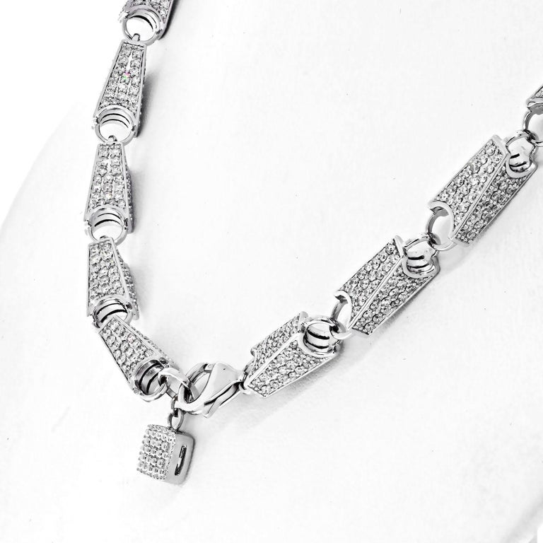 14K White Gold 15.68cts Diamond Link Chain Necklace For Sale at 1stDibs