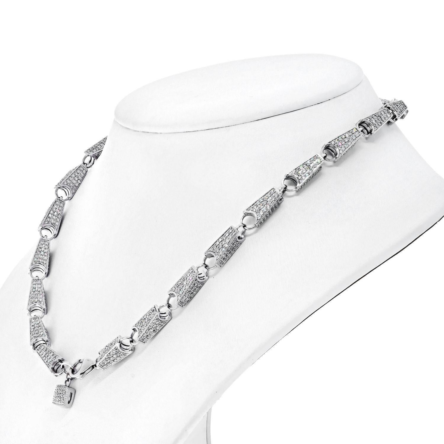 Round Cut 14K White Gold 15.68cts Diamond Link Chain Necklace For Sale