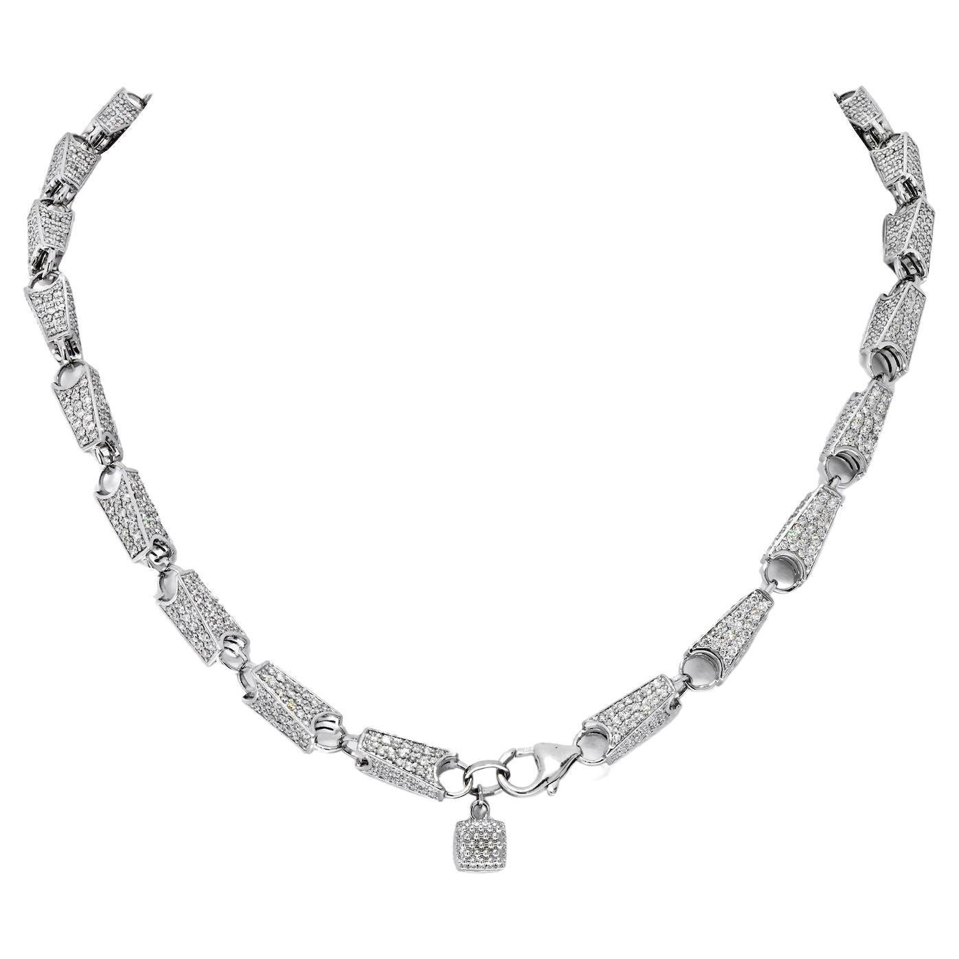14K White Gold 15.68cts Diamond Link Chain Necklace For Sale