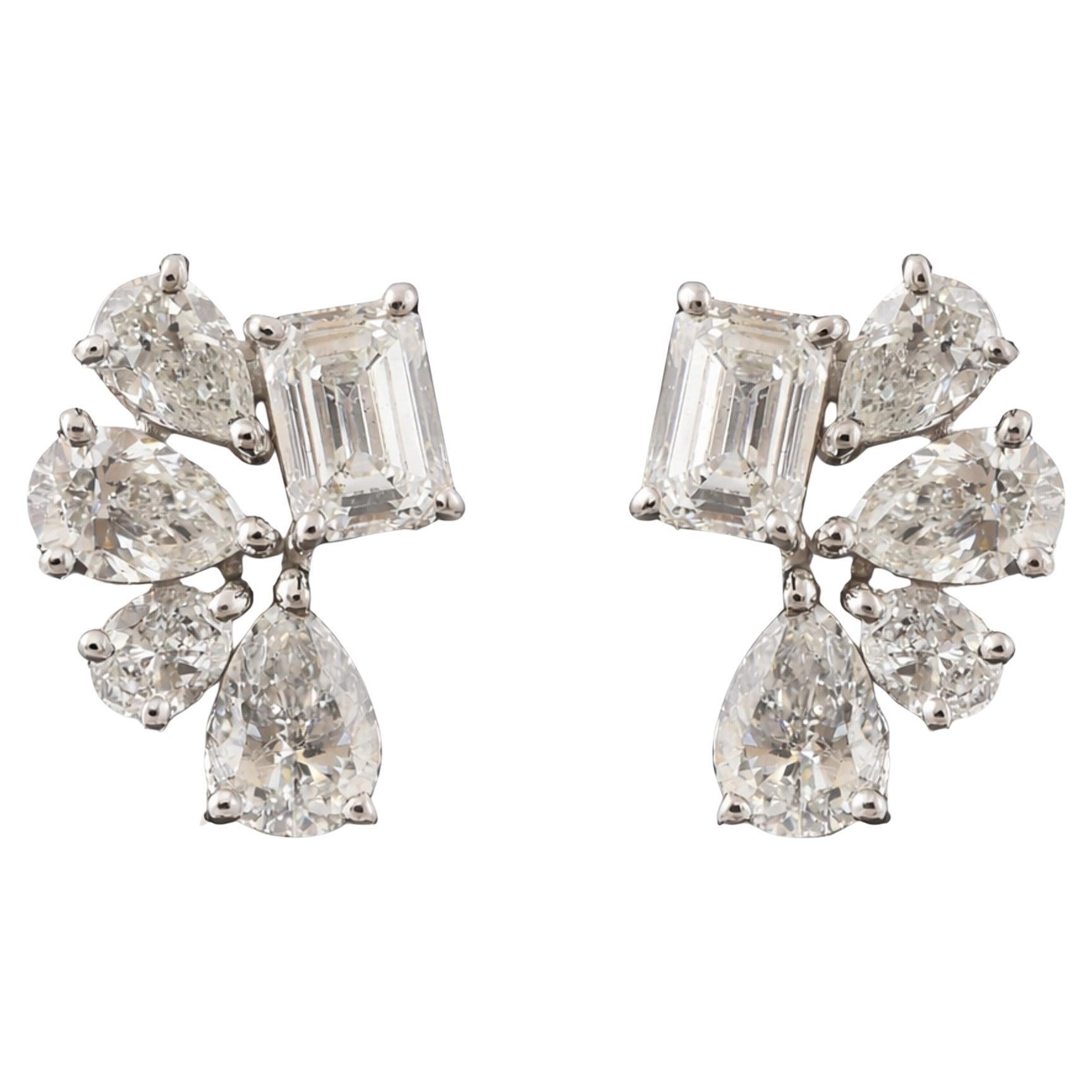 Natural Diamond Cluster Earrings 1.57 Carats in 14K White Gold Fine Jewelry