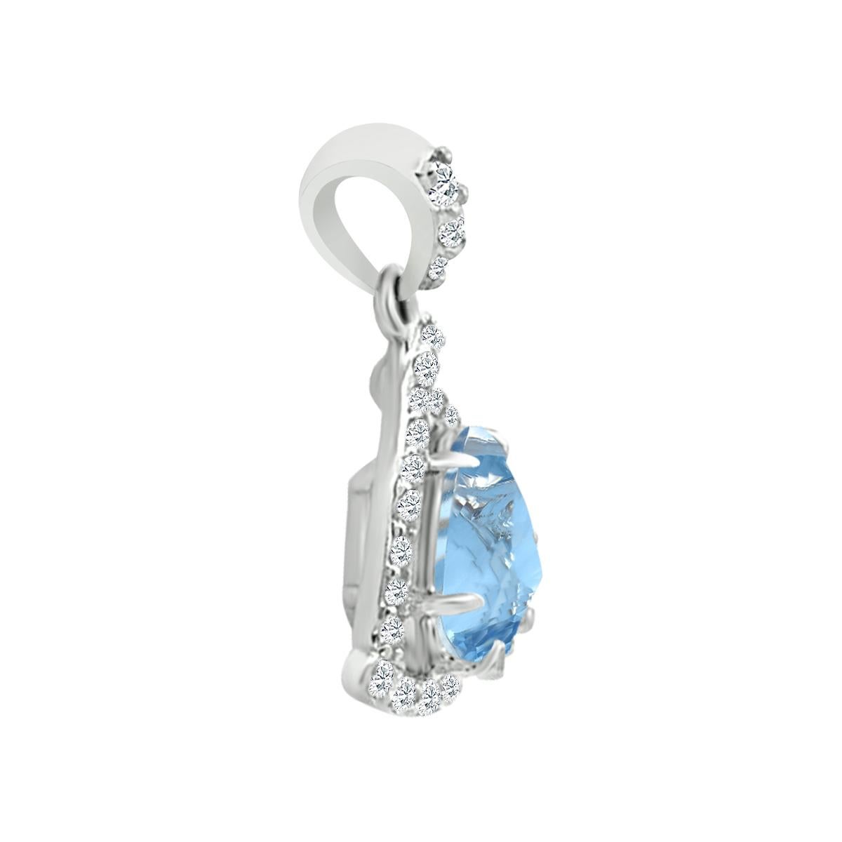 A Classic Elegant And Timeless Styling Make This Pendant The Perfect Gift To Your Self Or Someone You Love.
This Classy Women's Pendant Proudly Displays One Sparkling Trillion Cut 8mm Prong Set Aquamarine Gemstone With Brilliant Pave Set Diamond
