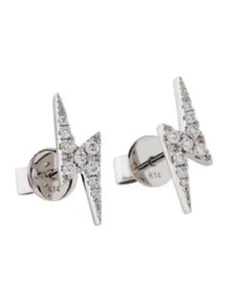 Quality Earrings Set: Made from real 14k gold featuring a Thunderbolt design that is made to dazzle; 0.13 ct of 18 natural white diamonds, Diamond Color & Clarity is GH-SI Certified diamonds available in rose gold, white, and yellow. Butterfly