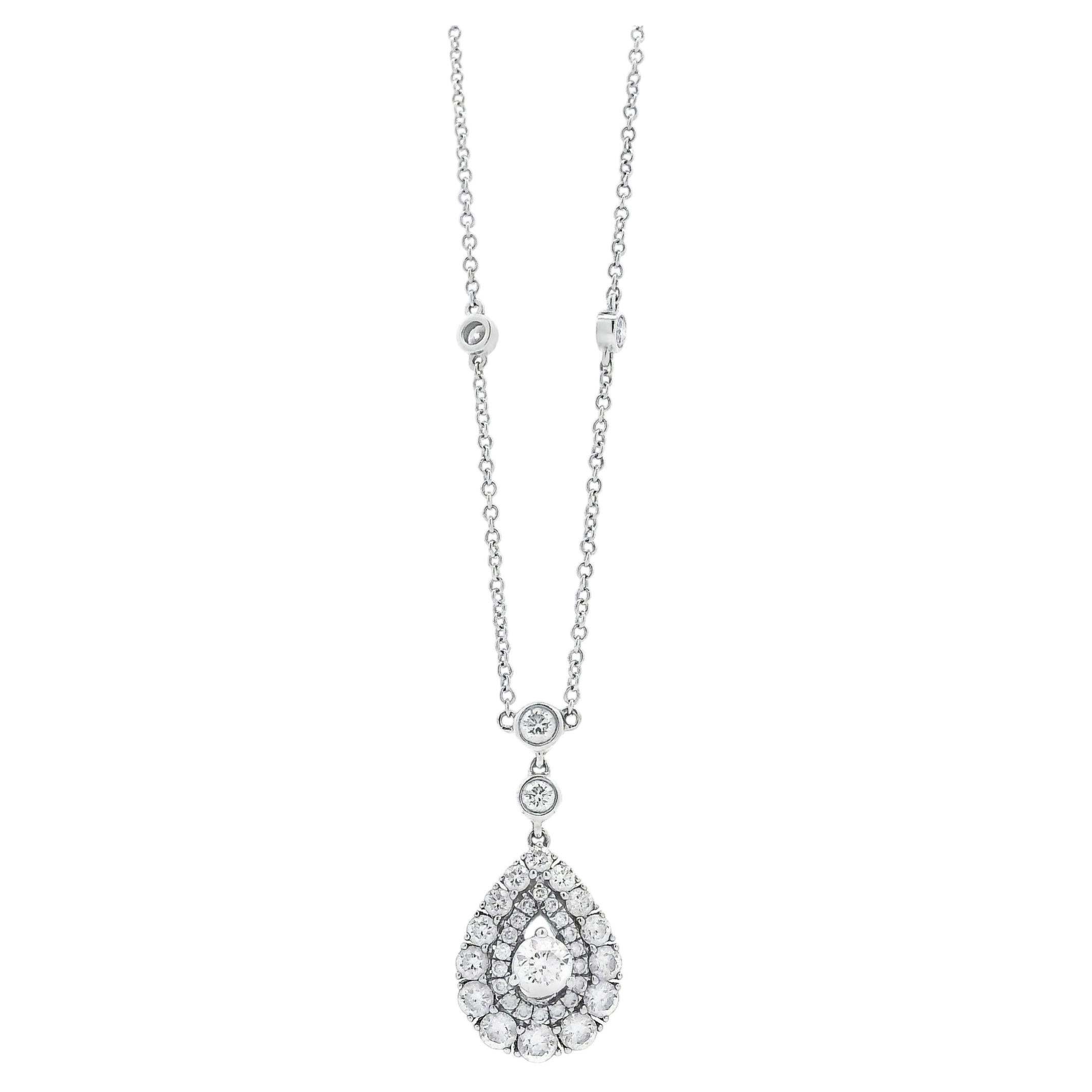14k White Gold 1.5ctw Pear-Shaped Diamond Halo Necklace