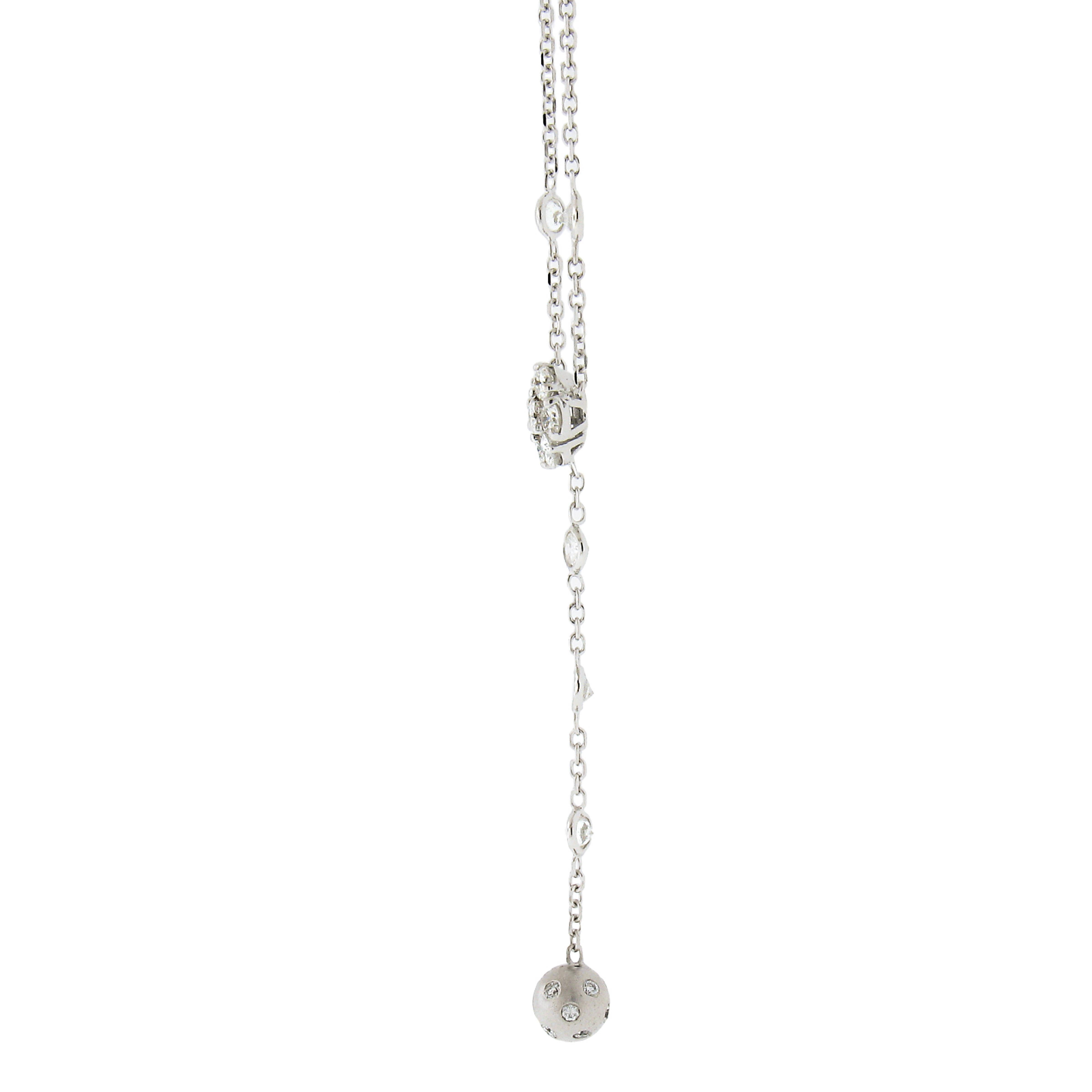 Women's 14k White Gold 1.60ctw Diamond Cluster Drop Ball by the Yard Chain Necklace For Sale