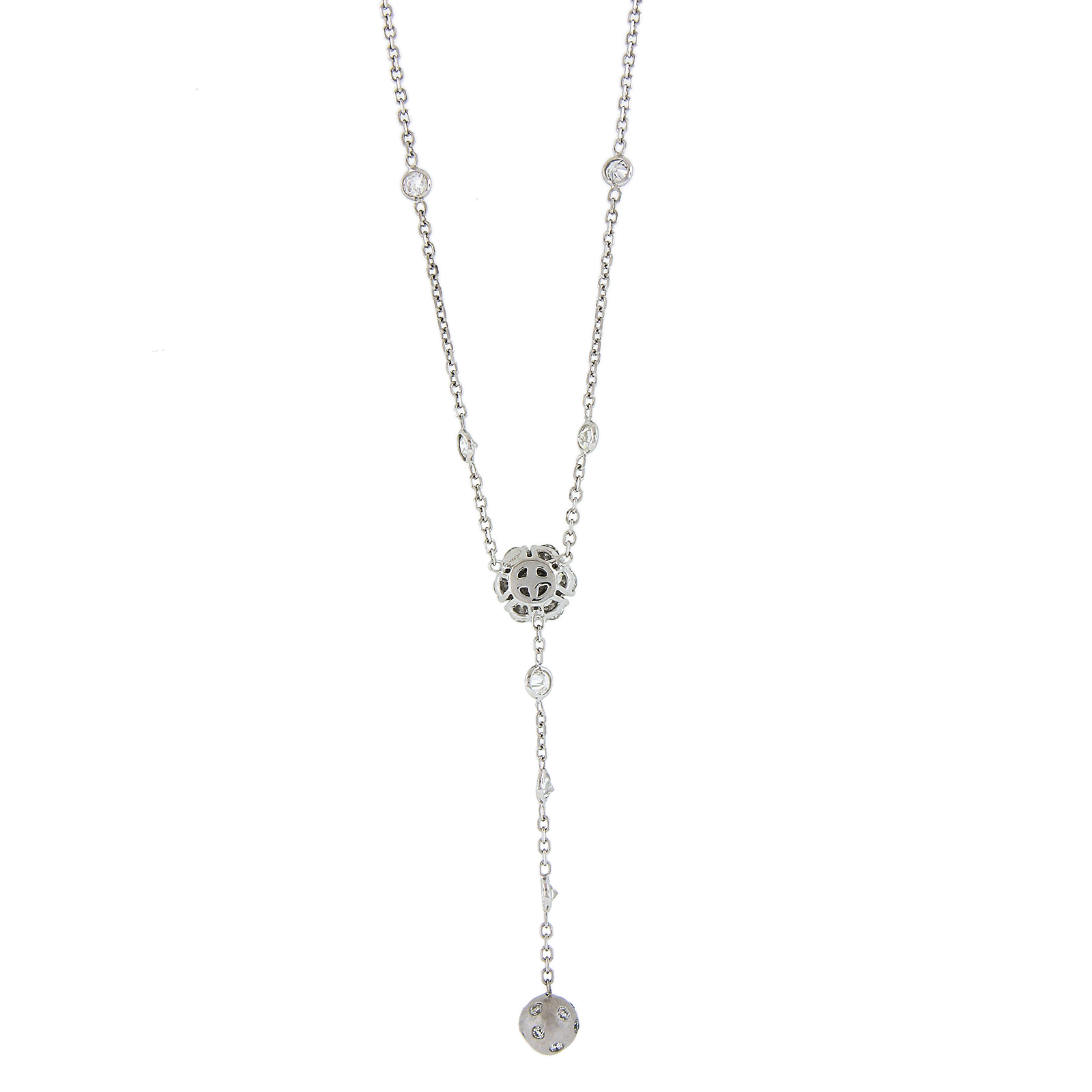 14k White Gold 1.60ctw Diamond Cluster Drop Ball by the Yard Chain Necklace For Sale 1