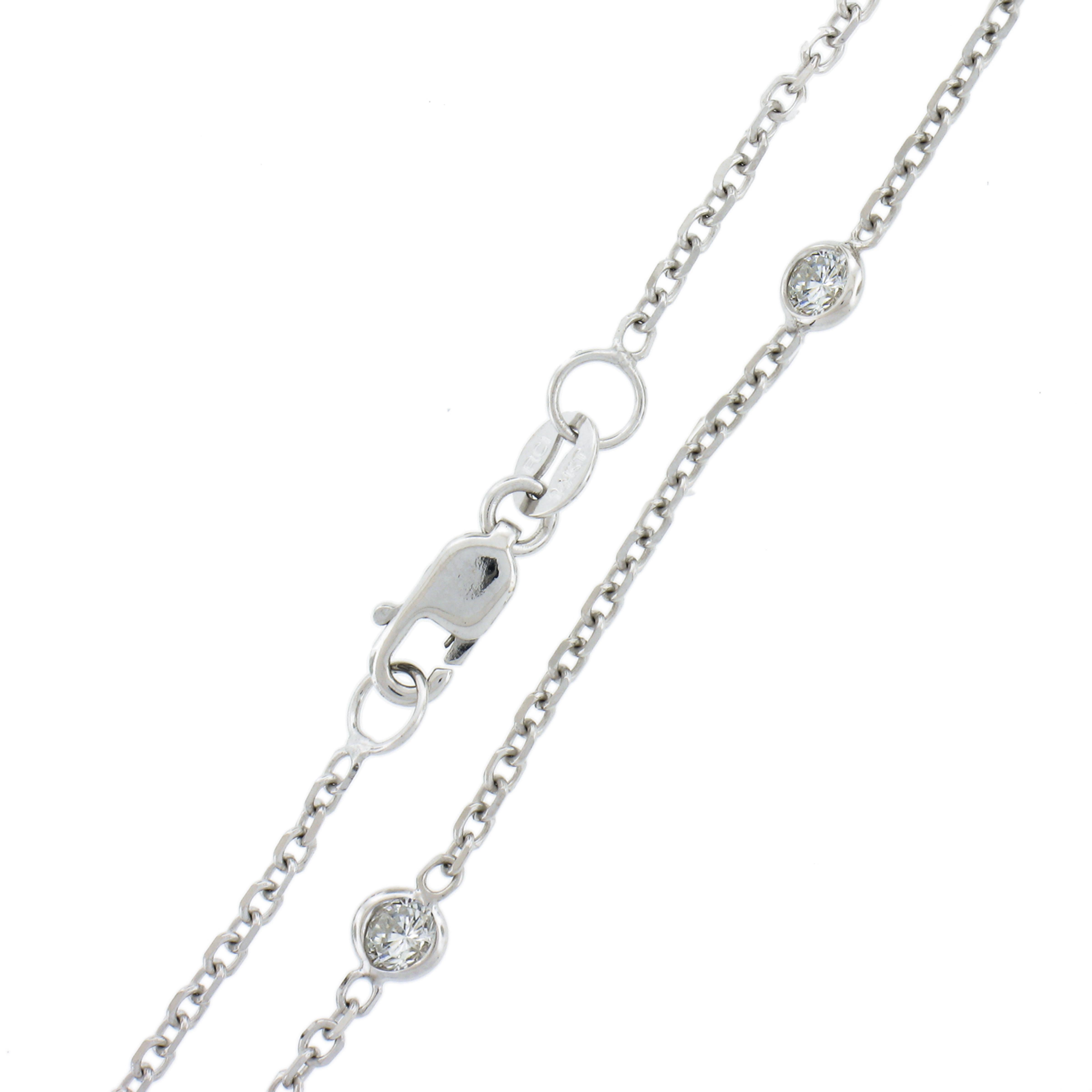 14k White Gold 1.60ctw Diamond Cluster Drop Ball by the Yard Chain Necklace For Sale 2