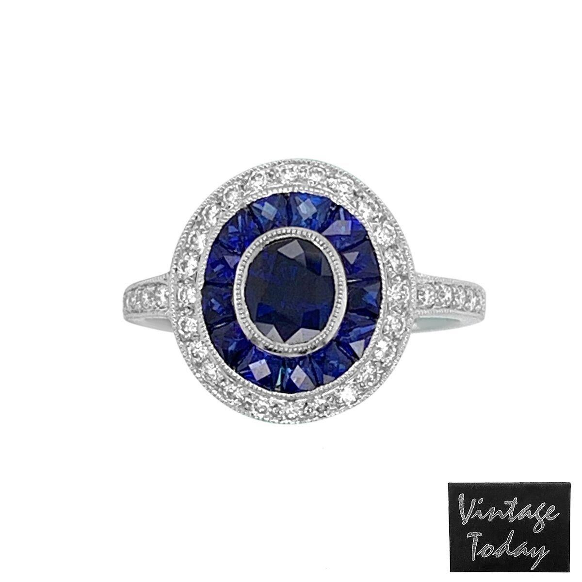 14K White Gold 1.61ct Sapphire and Diamond Ring For Sale 2