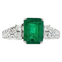 14K White Gold 1.62cts Emerald and Diamond Ring, Style# R3057
