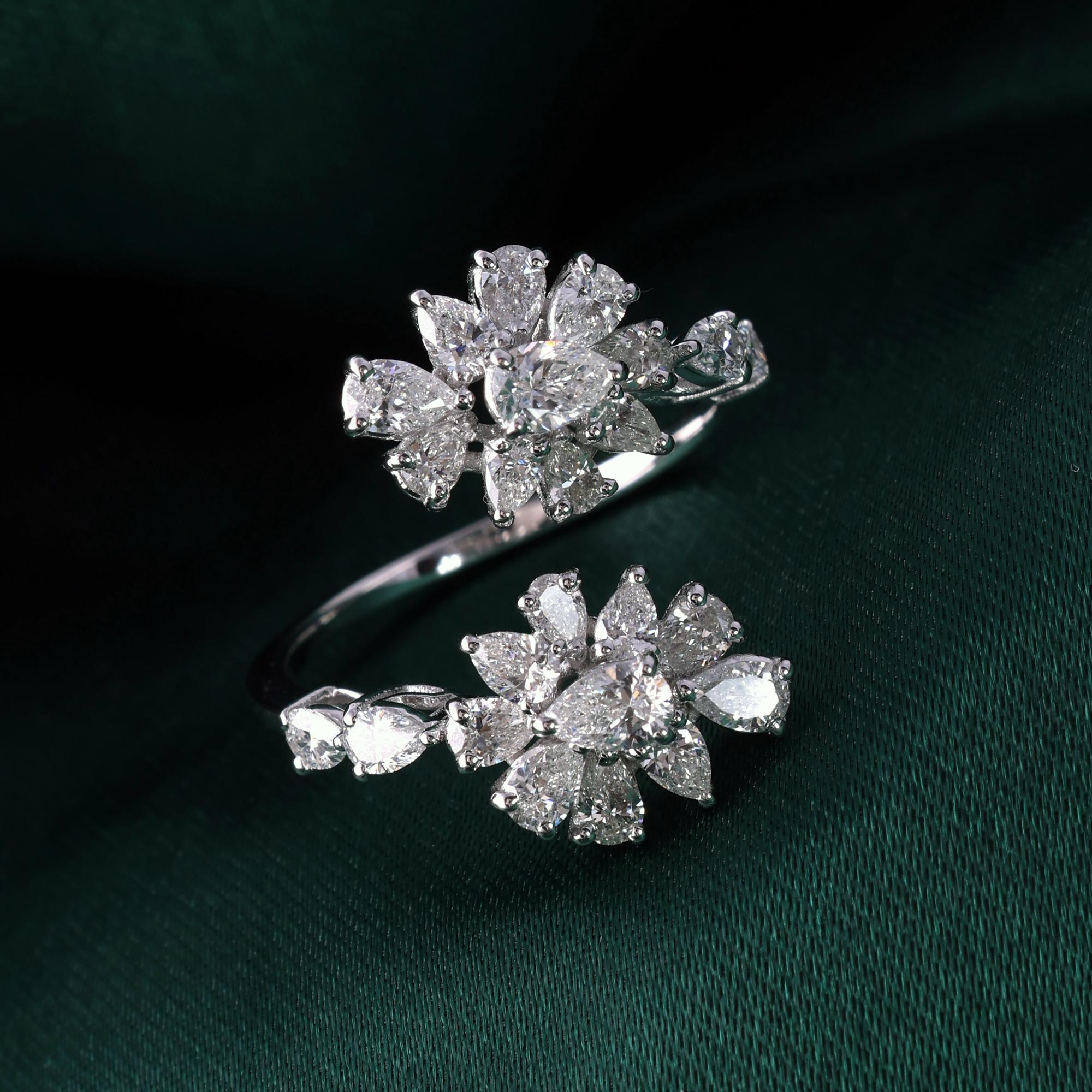 in vendita:  Anello aperto e avvolgente in oro bianco 14K con cluster di diamanti naturali da 1,64 carati (Floral SI/H) 6