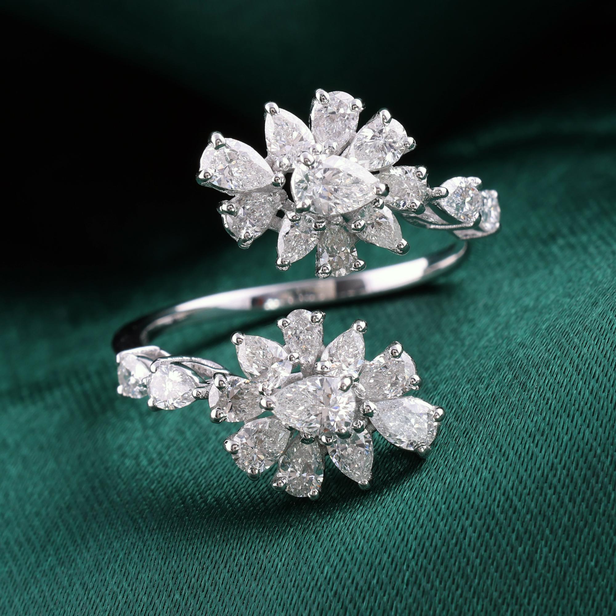 in vendita:  Anello aperto e avvolgente in oro bianco 14K con cluster di diamanti naturali da 1,64 carati (Floral SI/H) 7