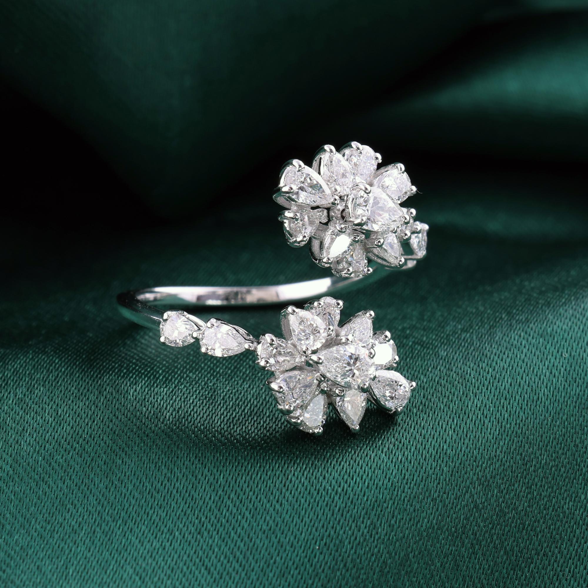 in vendita:  Anello aperto e avvolgente in oro bianco 14K con cluster di diamanti naturali da 1,64 carati (Floral SI/H) 8