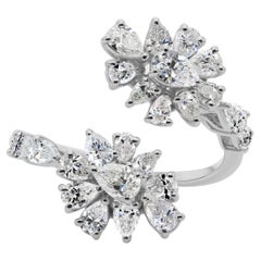 Anello aperto e avvolgente in oro bianco 14K con cluster di diamanti naturali da 1,64 carati (Floral SI/H)