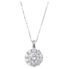 14K White Gold 1.65 Carat Round Diamond Halo Pendant Necklace