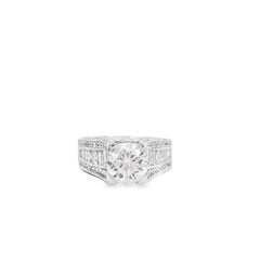 14k White Gold 1.67ct Round Brilliant and Baguette Diamond Engagement Ring