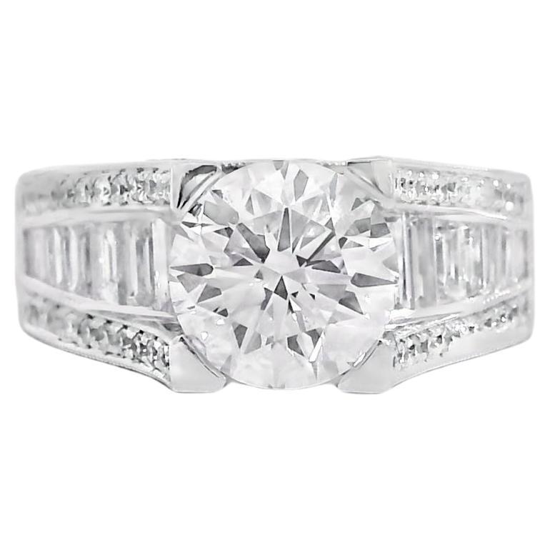 14k White Gold 1.67ct Round Brilliant and Baguette Diamond Engagement Ring