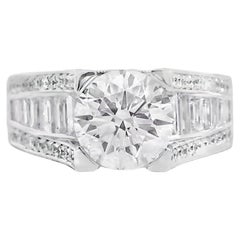 14k White Gold 1.67ct Round Brilliant and Baguette Diamond Engagement Ring