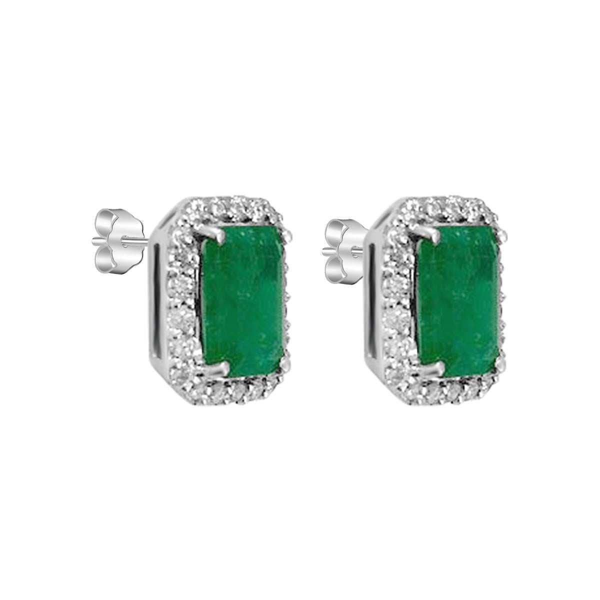 Modern 14K White Gold 1.67cts Emerald and Diamond Earring. Style# TS1117E