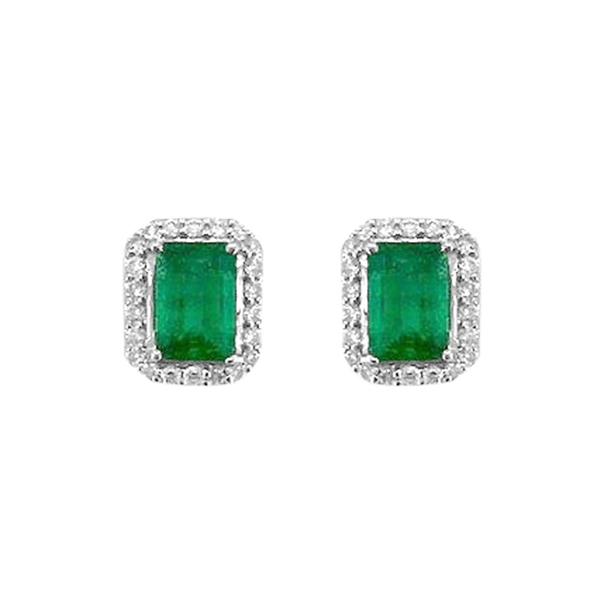 Women's 14K White Gold 1.67cts Emerald and Diamond Earring. Style# TS1117E